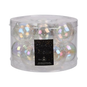 Lot De 12 Boules De Noël Transparentes Irisées Incassables - 8 Cm - Avec Ficelle Dorée - Déco Sapin Réutilisable