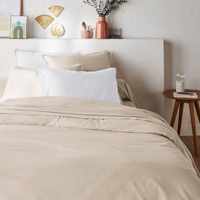Housse de couette unie en coton lavé, Scenario - Beige galet - 260 x 240 cm