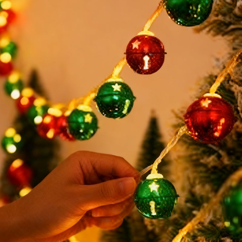 Guirlande 6m avec Port USB | 40 LEDs, Cloches Rouge et Vert, Lumière Chaude pour Décoration de Noël et Mariage - 6