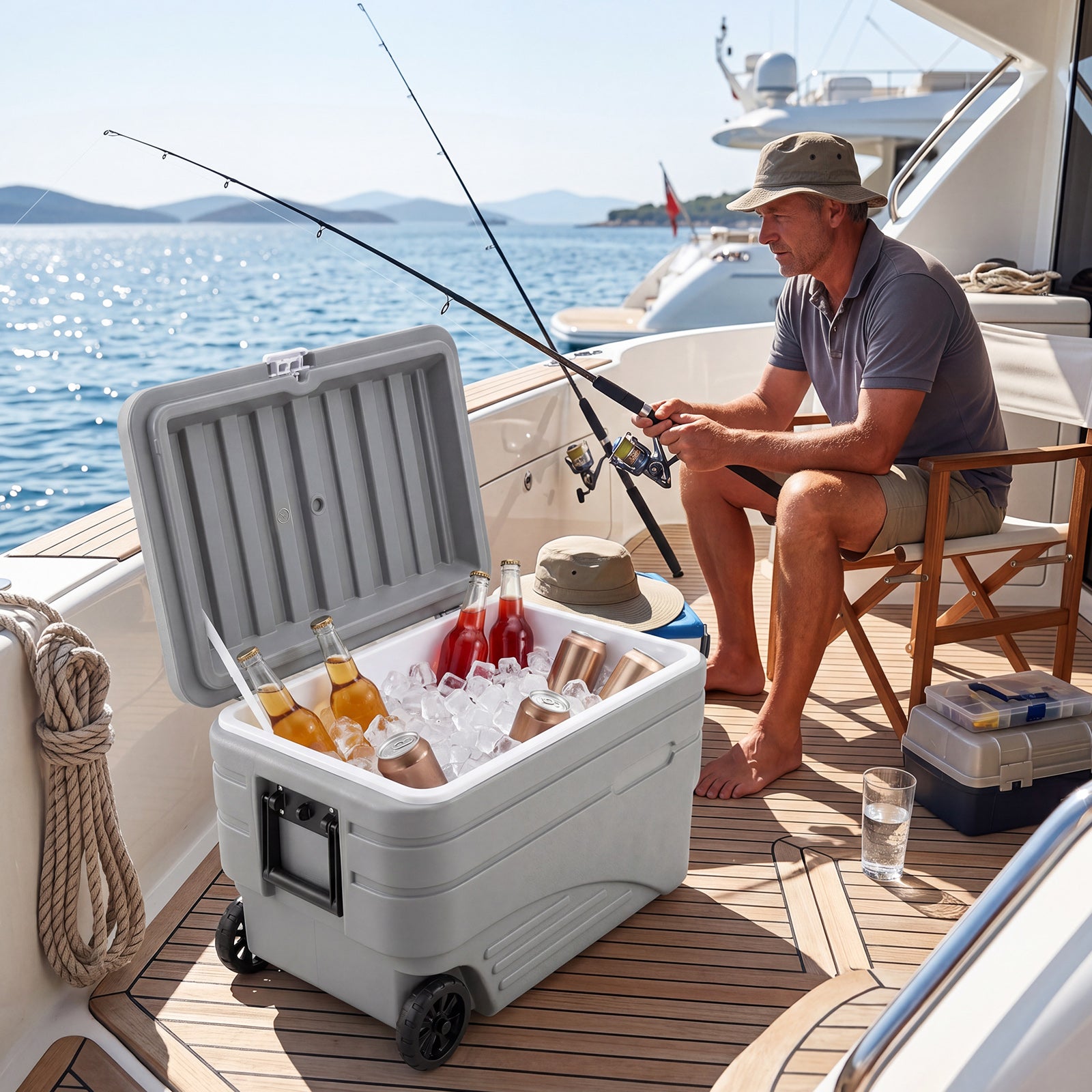Glacière Rigide 98L, Glacière à Roulettes Maintien au Froid 5-7 Jours, Orifice de Vidange, Poignée Pliable, Coffre à Glace Portable, Camping, Barbecue - 9