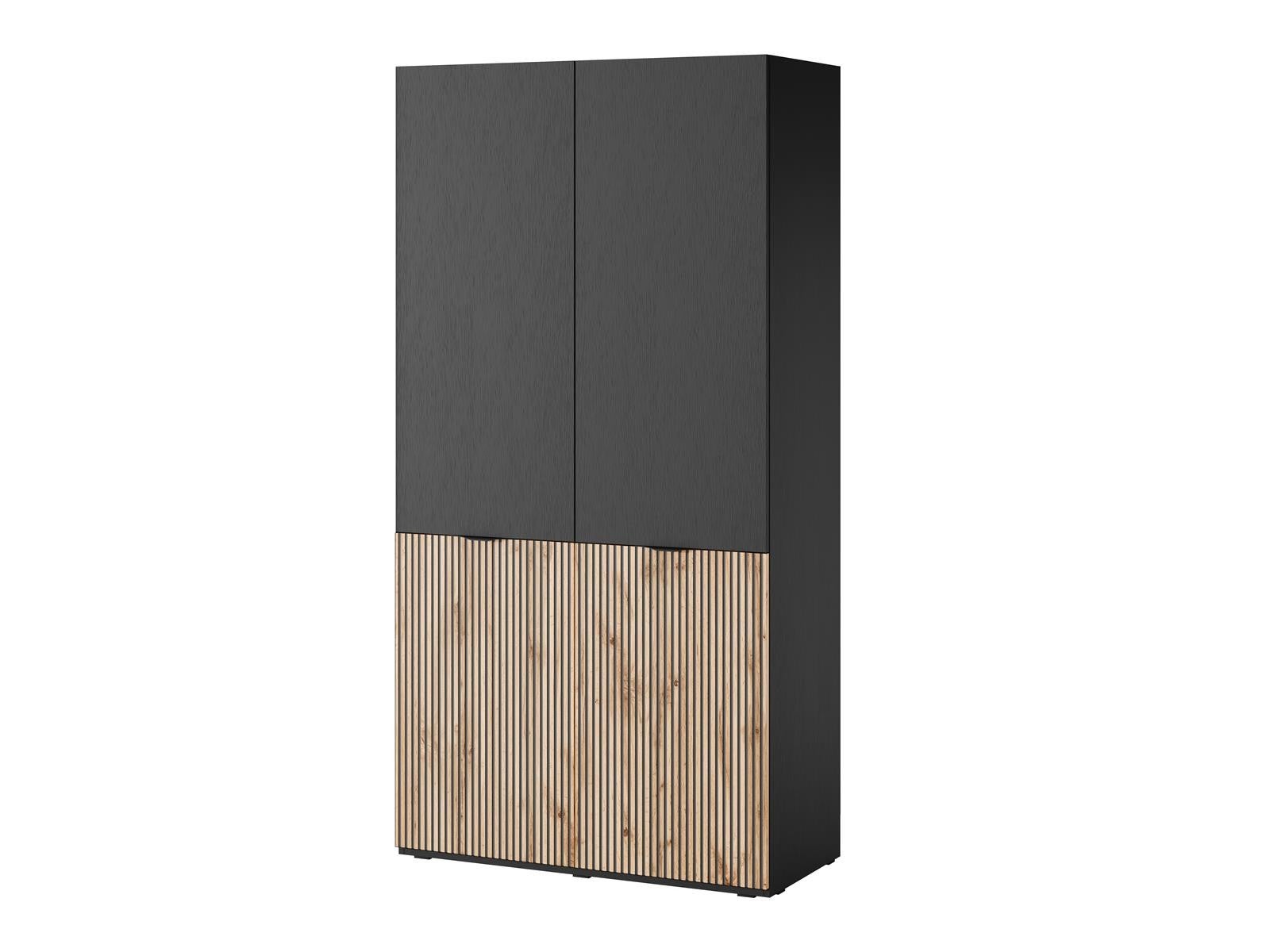 Elegancka szafa SANDBOX SENTINO 100 cm uchylna – czarny grafit + dąb Wotan, 6 półek, 2 drążki
