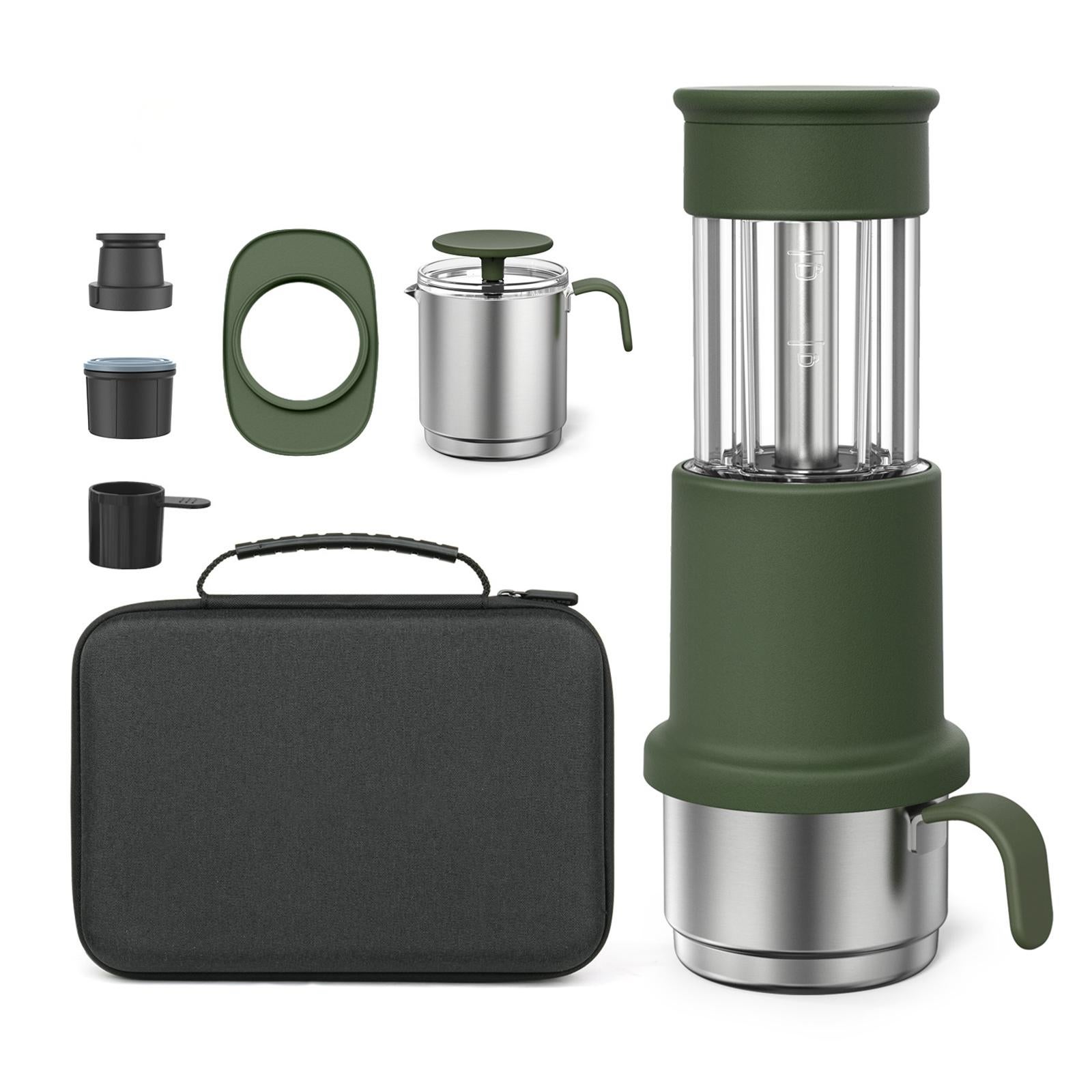 Przenośny ręczny ekspres do kawy, kompaktowy ekspres do espresso 120 ml z kapsułką i mieloną kawą, zbiornik Tritan 80 ml, zielony