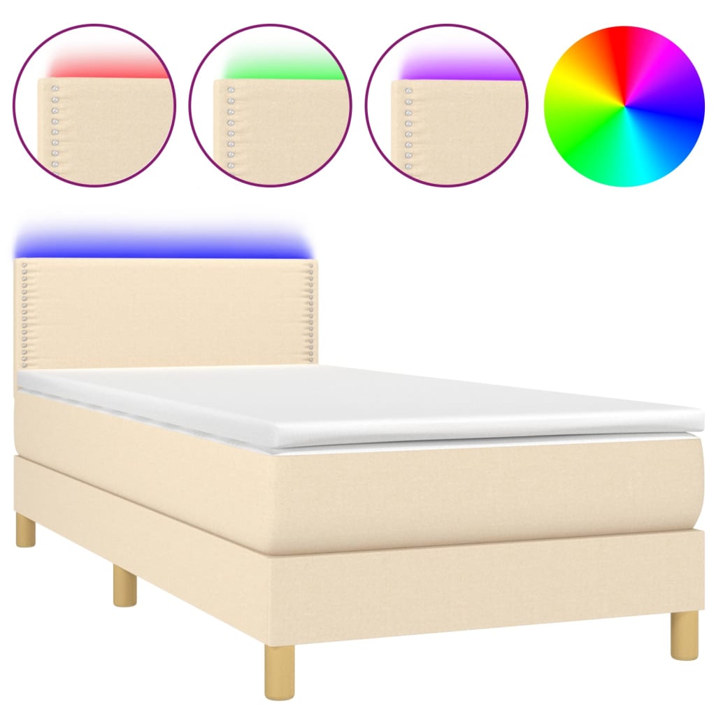 Lit boxspring avec matelas et tissu LED crème 100x200 cm | Leroy Merlin