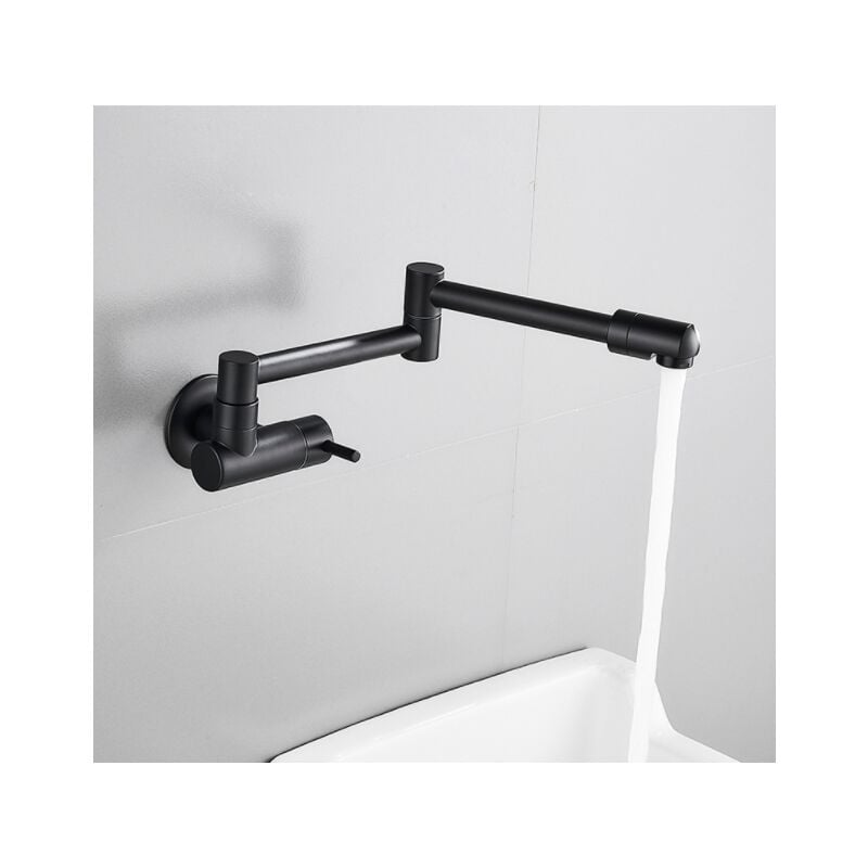 Kran kuchenny montowany na ścianie, teleskopowa składana rączka, czarny kran montowany na ścianie,pojedynczy wylot zimnej wody
