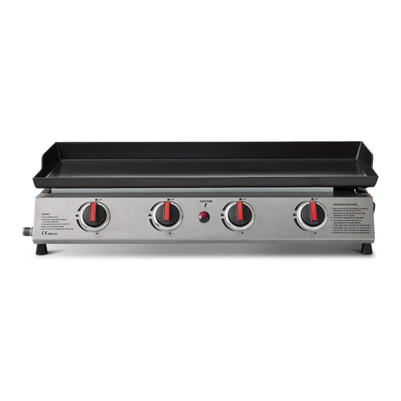 COOKING BOX CALI Piastra a Gas - 4 Bruciatori - 9,6 kW - 82x45x22 cm - Superficie di Cottura in Acciaio: 77x35 cm - 2