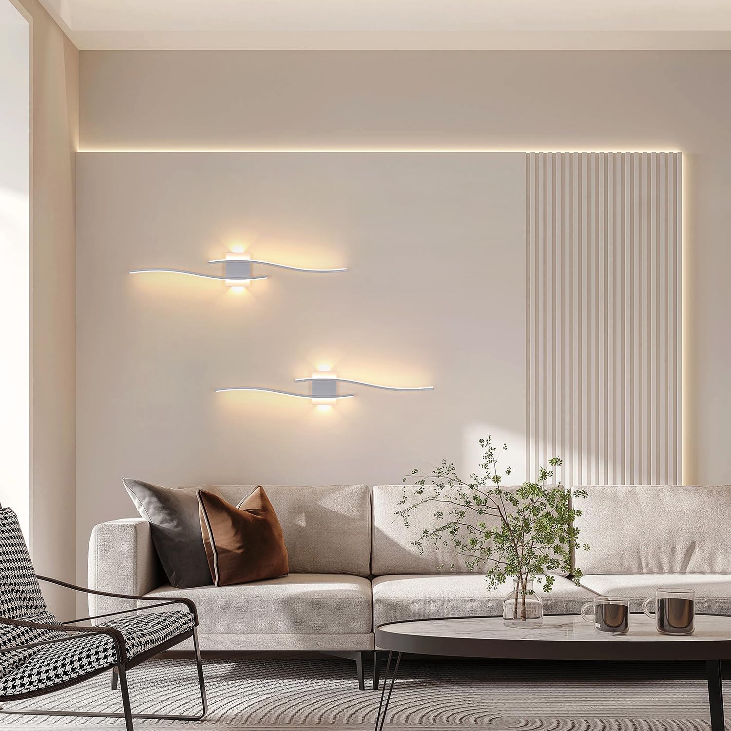 GOECO Applique da parete a LED 27W 3000LM per interni, applique da parete bianche moderne, per interni 3000K per camera da letto, soggiorno, corridoio - 9