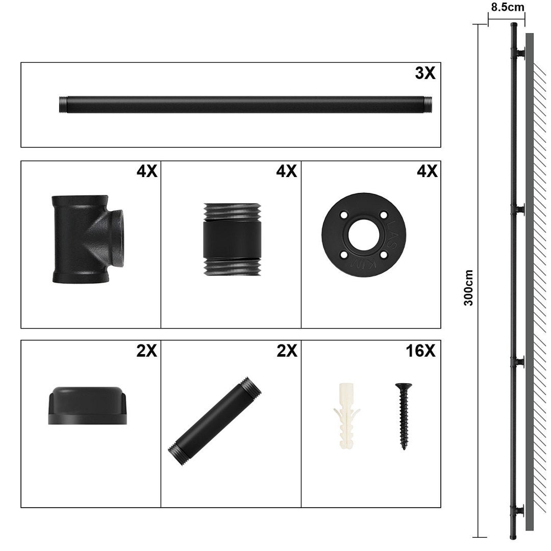 Main Courante Escalier 300 cm Fer Noir, Rampe Murale Robuste pour Escalier Extérieur Intérieur - 2