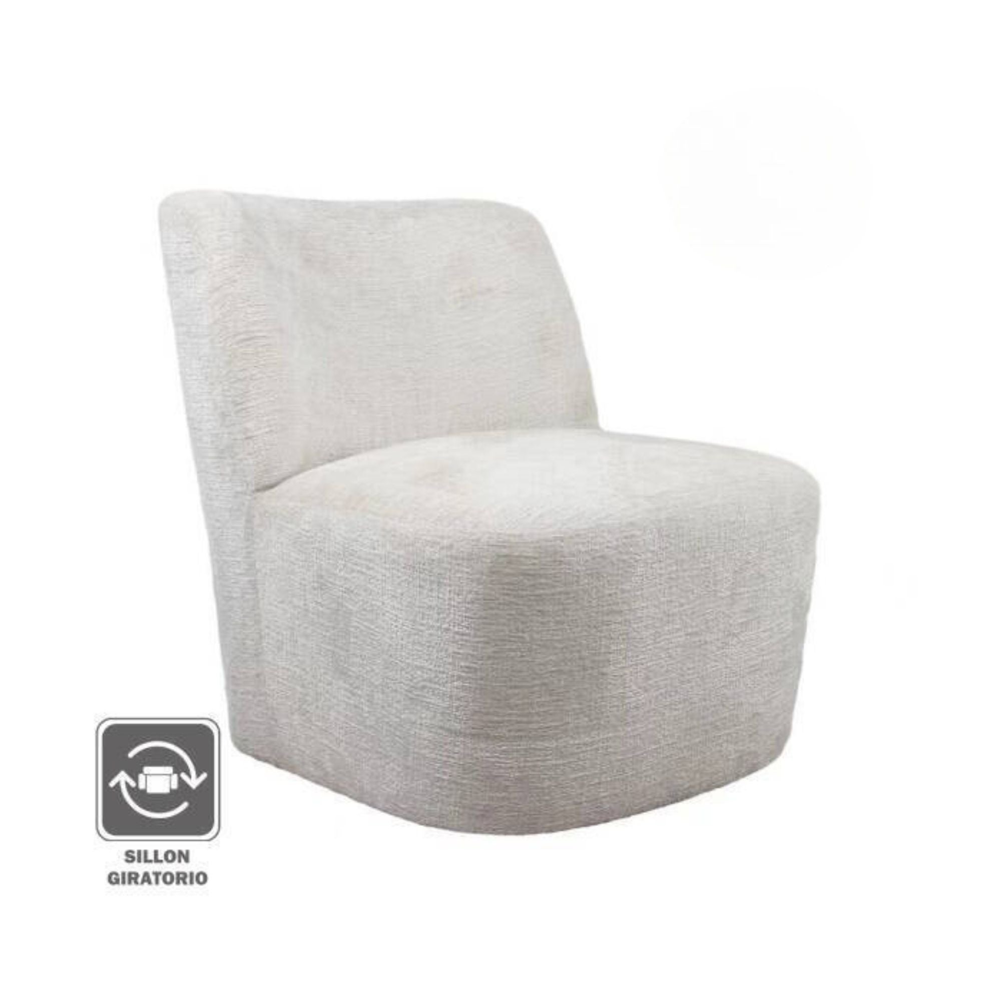 Butaca giratoria 360º tapizada en tela blanca – medidas: 64.5x75x69 cm, diseño moderno y funcional