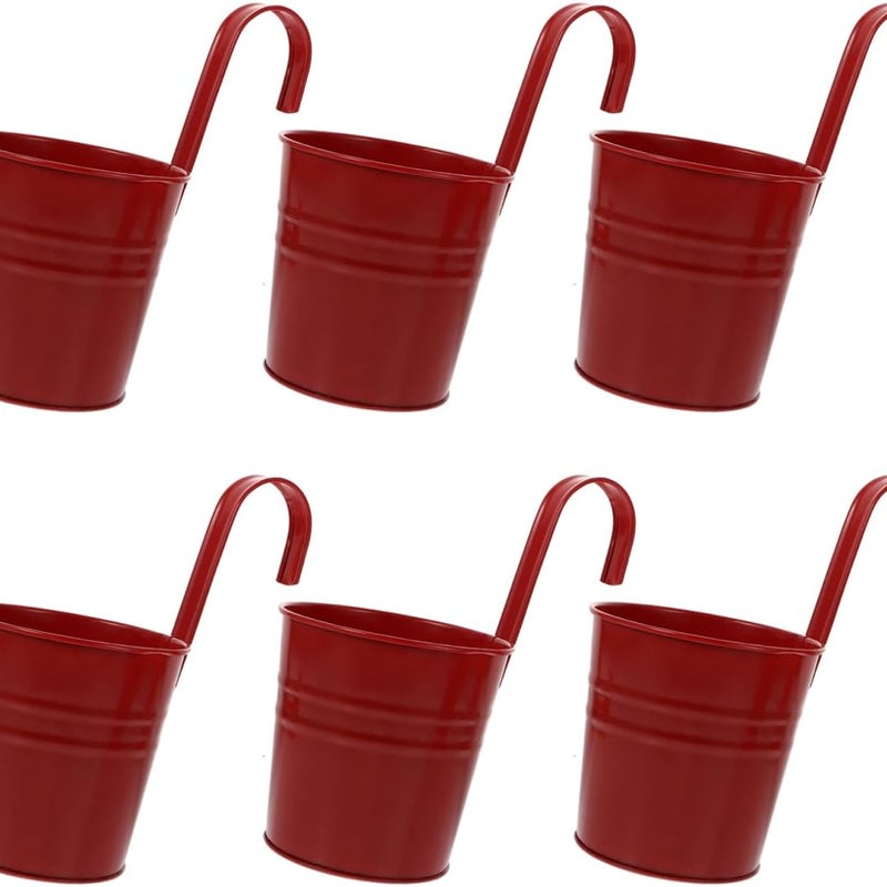 6 metalowych wiszących doniczek 10 cm, mała wisząca doniczka do wewnątrz i na zewnątrz na balkonie - z odpinanymi haczykami - czerwona