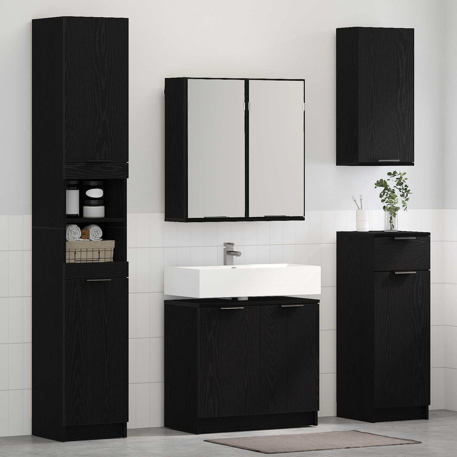 Ensemble meuble sous lavabo et miroir chêne et anthracite - RAMON Ensemble meuble sous lavabo et miroir chêne et anthracite - RAMON
