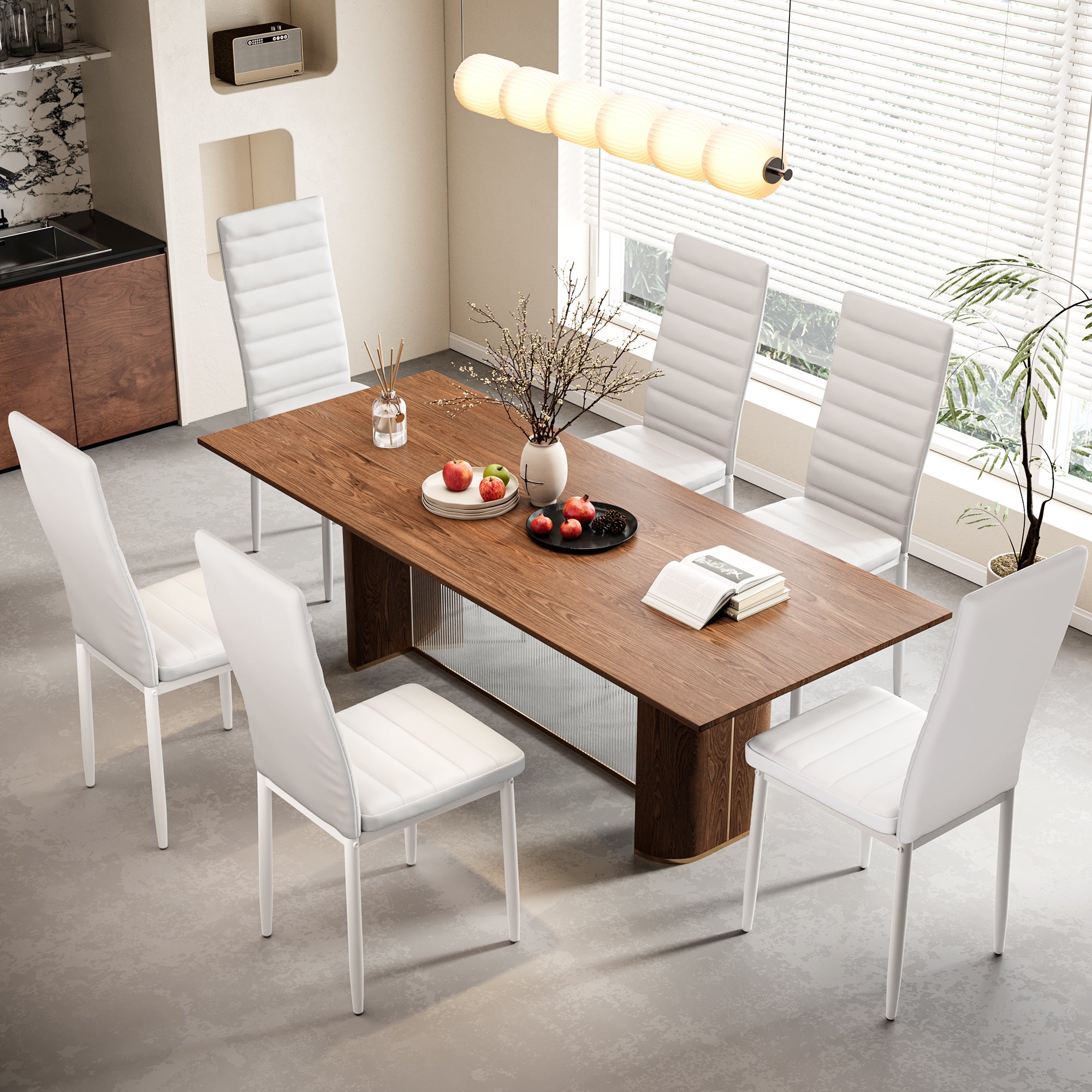 Set di 6 Sedie da Pranzo Moderne con Rivestimento in Pelle PU, Struttura Metallo e Piedini con Gomma Antiscivolo - Bianco per Interni Bealife - 2