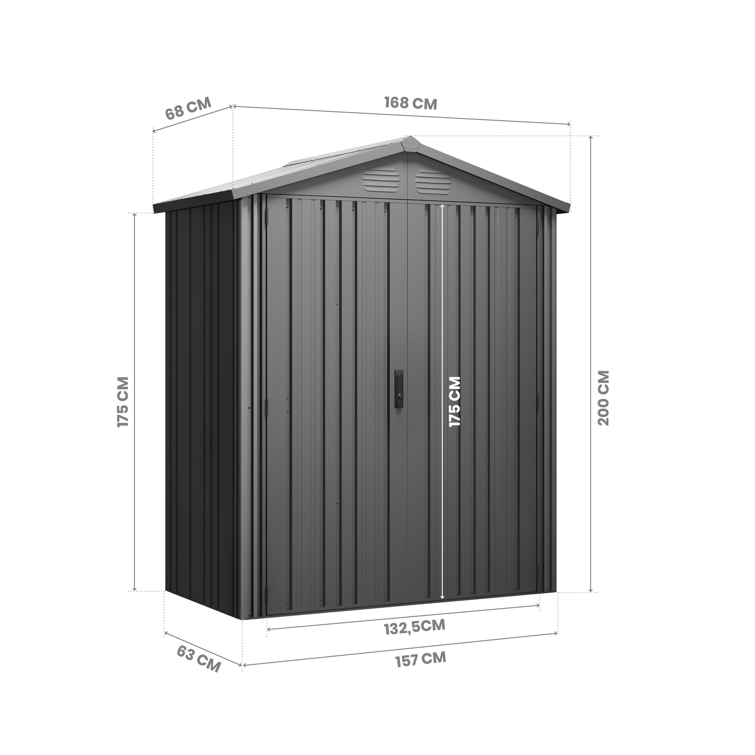 Abri de jardin métal Pioneer Y20 - Structure autoportante - Portes renforcées - Serrure avec clé incluse - Piliers en V - Cabane extérieur 1,14m2 - 4