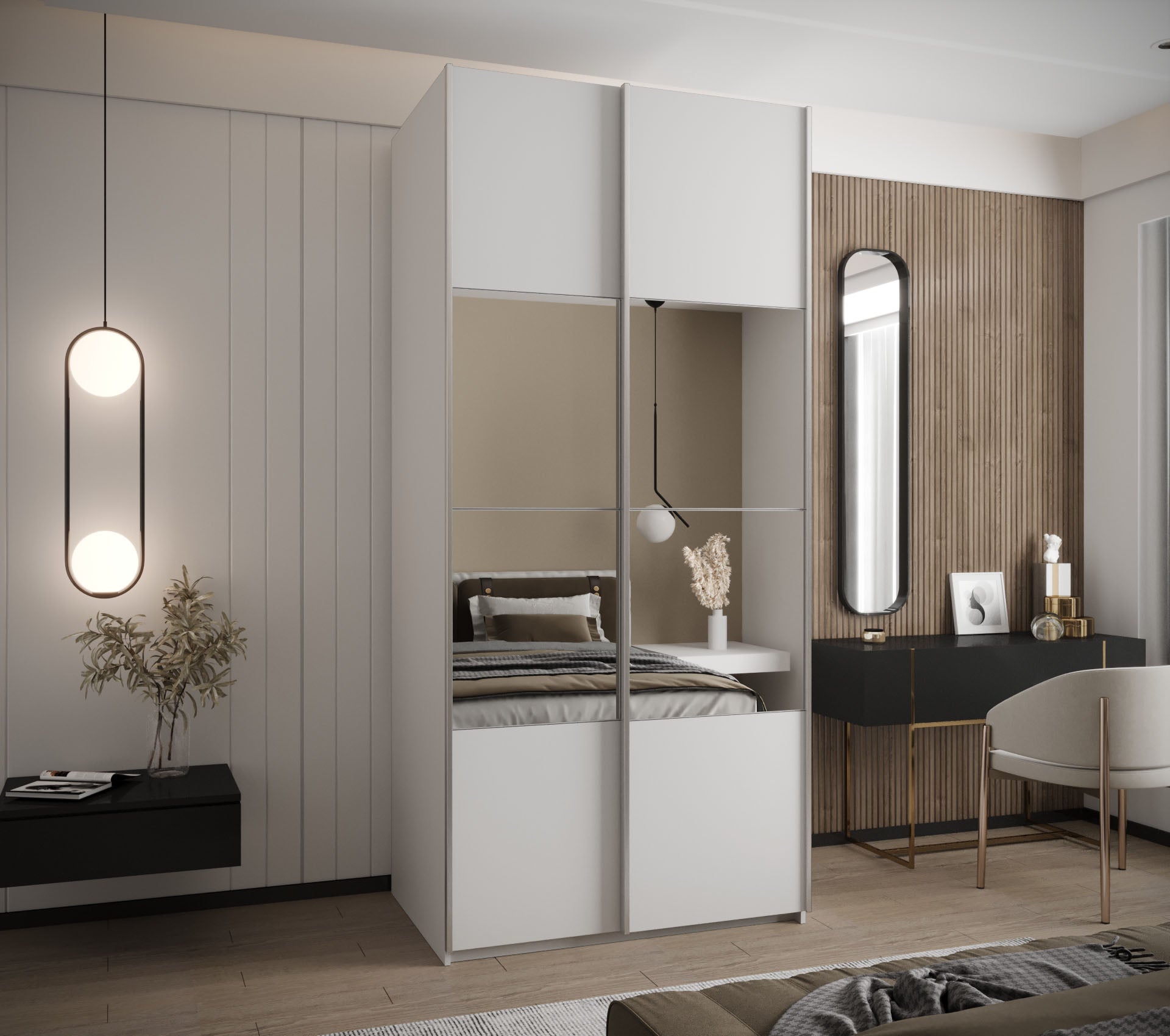 Szafa przesuwna wysoka Lux 4 100 x 64 x 245,5 cm biały + biały + u. srebrny - Abiks Meble - 2