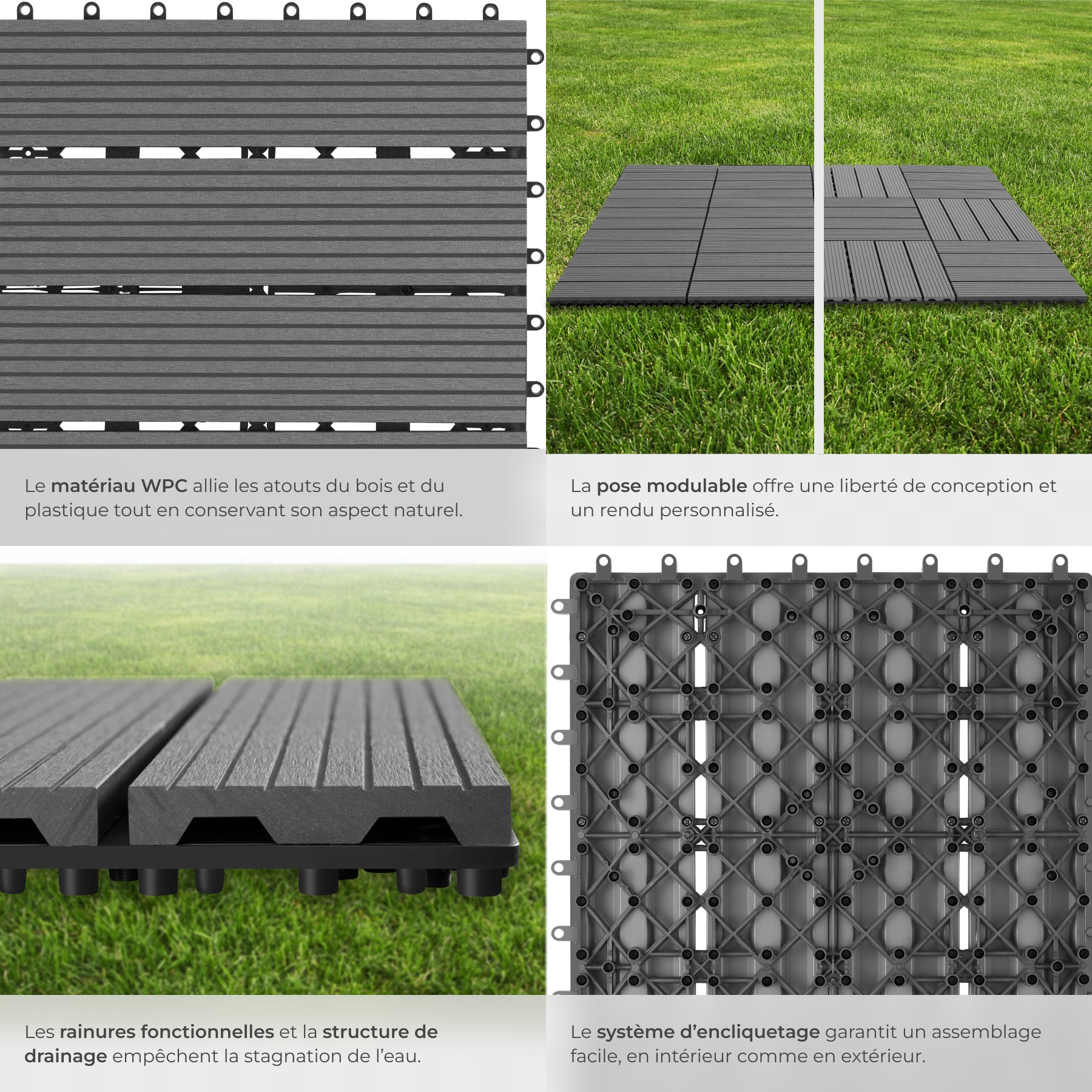 Lot de dalles de terrasse TEGULAS en WPC aspect bois Lot de 11 dalles avec système de clic TECTAKE - 4