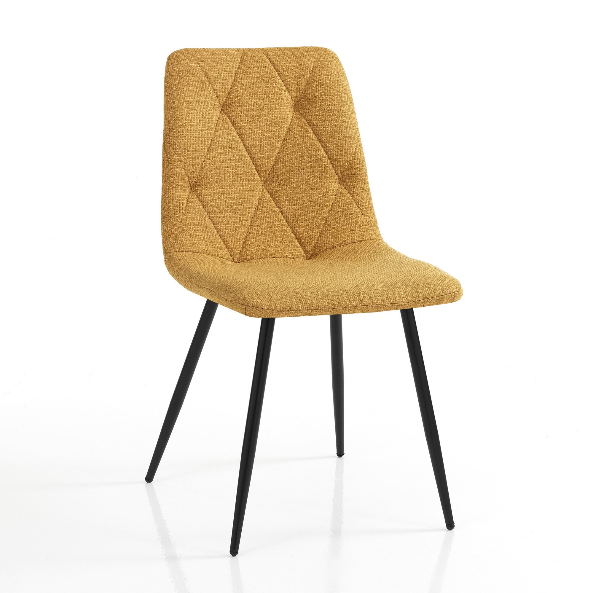 Zestaw 4 krzeseł MESH YELLOW – musztardowa tkanina, czarny metal, modne do wnętrz