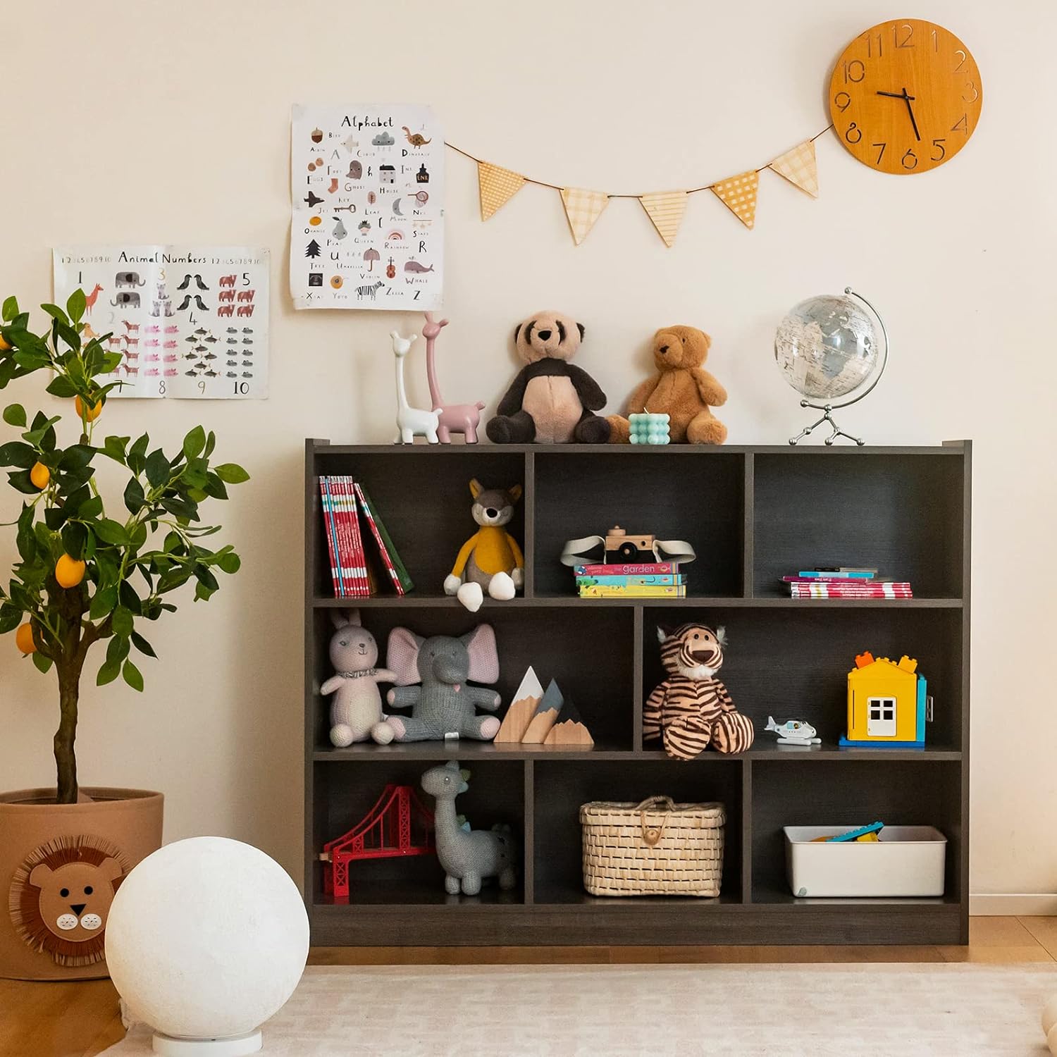 Scaffale Multiuso a 3 Livelli, Mobiletto Espositore Moderno a 8 Cubi, Libreria di Legno per Bambini, Organizer Giocattoli per Camera da Letto, - 5
