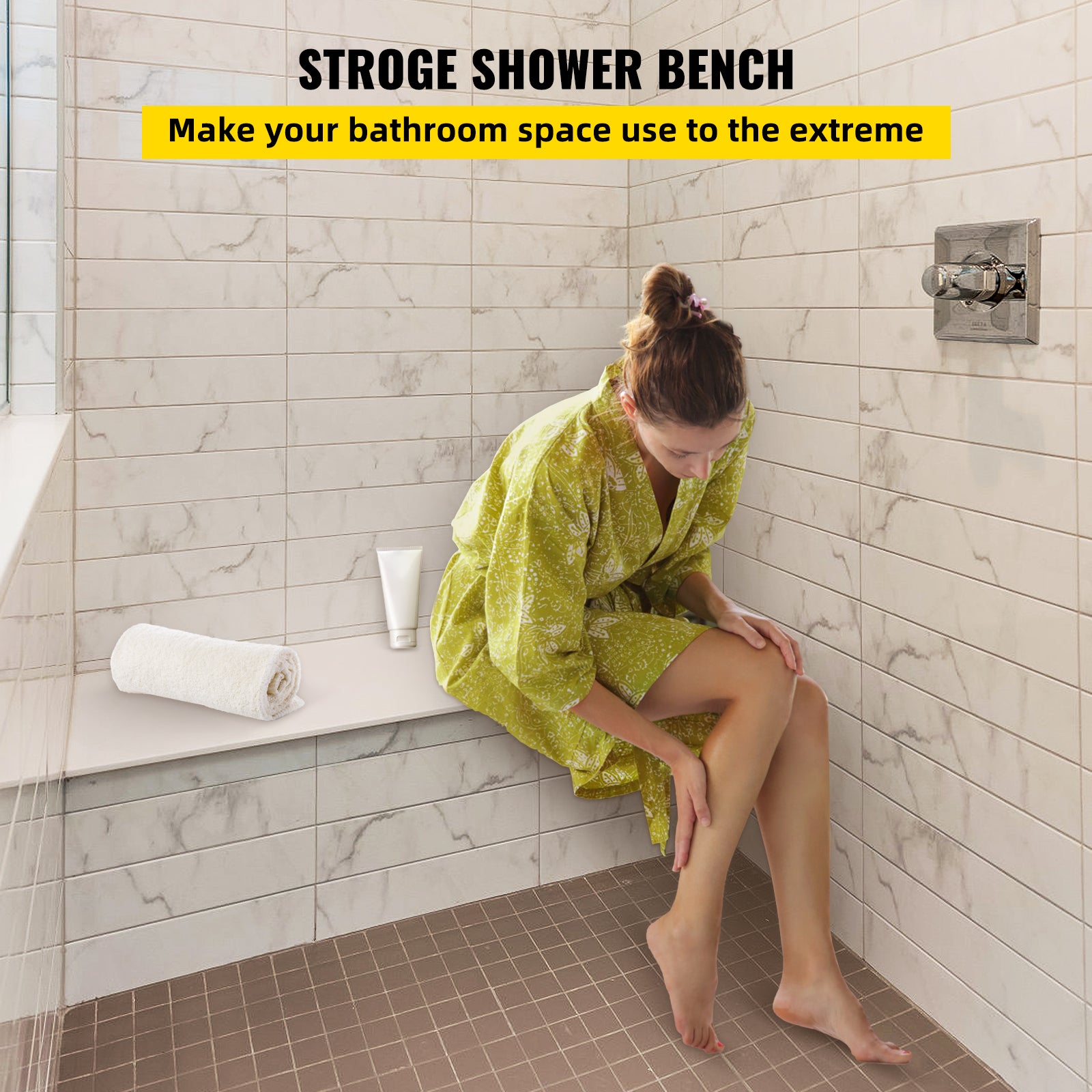 Banc de Douche Pret a Carreler VEVOR 97x29x50 cm Siege deAngle Etanche Composite EPS Repose-Pied Prefabrique Douche Italienne en Rectangle Charge 200 - 2