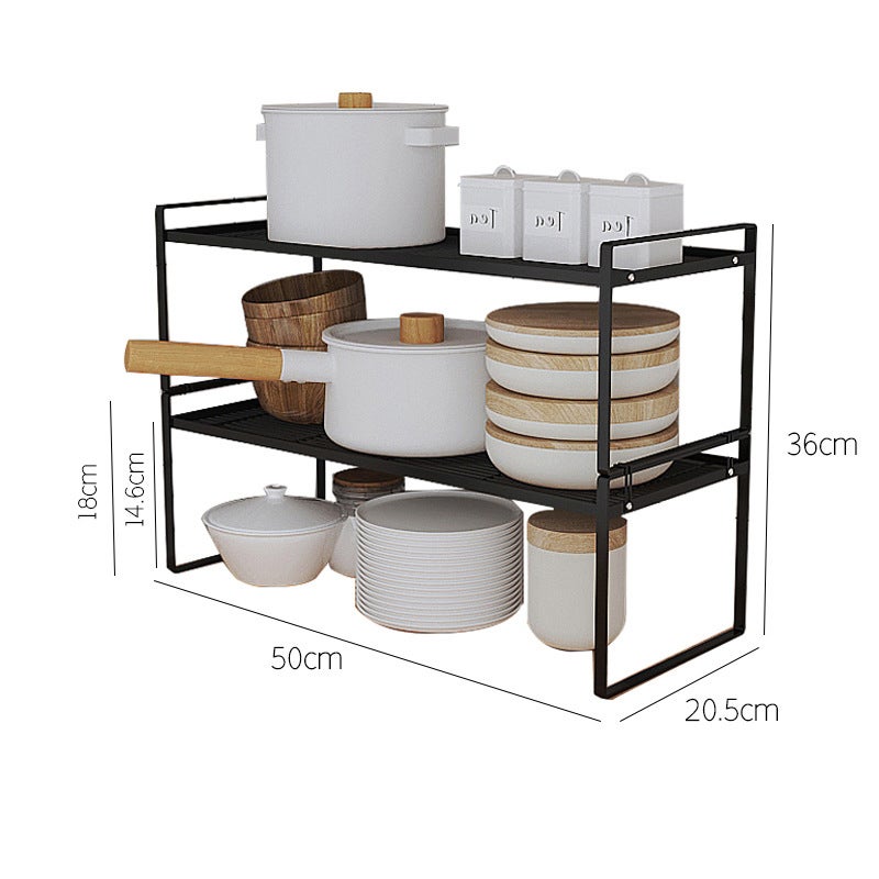 Étagère de cuisine à deux niveaux, solide et durable, en acier carbone, noire, pour un rangement efficace, 51x21x36,8 cm - 2