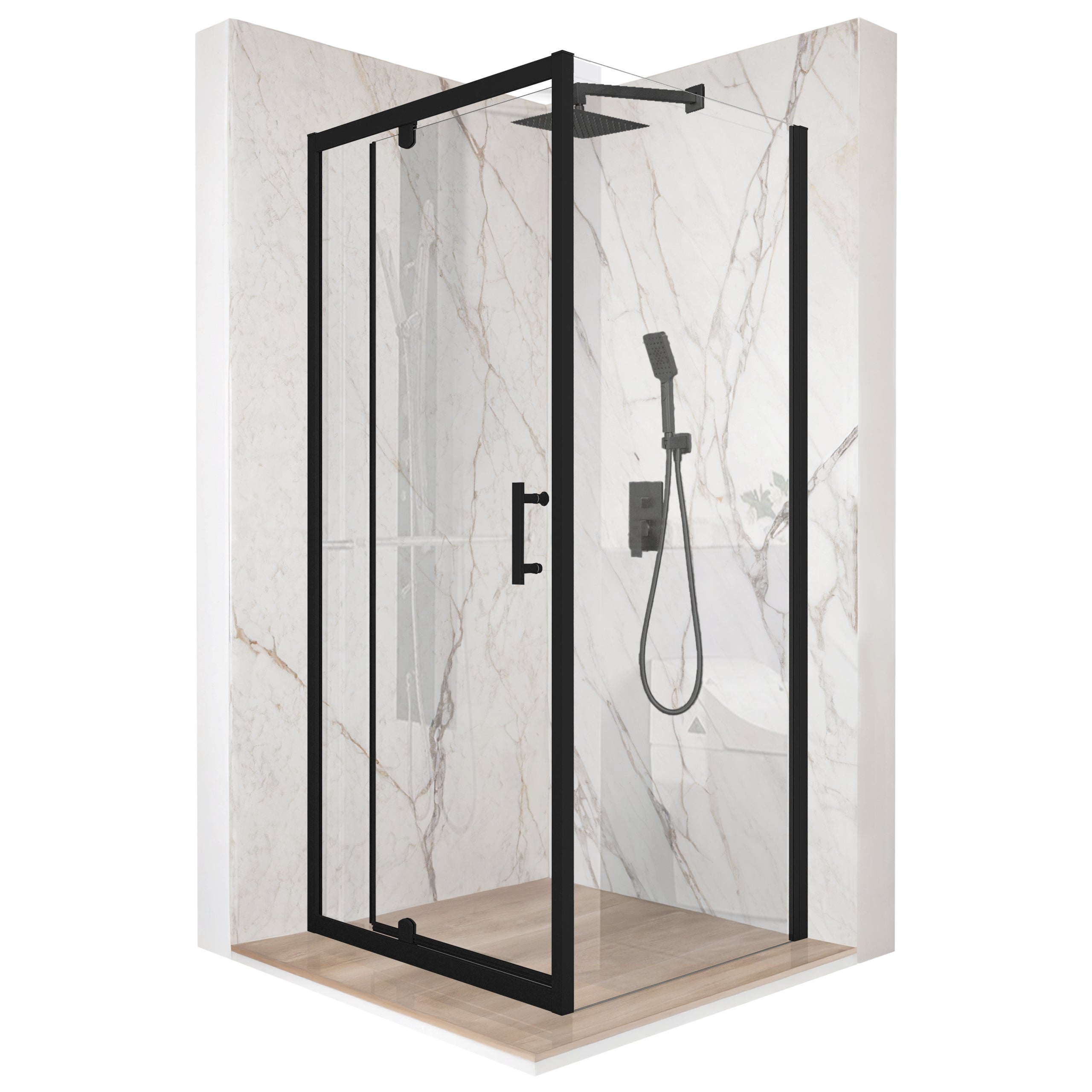 Kabina prysznicowa kwadratowa drzwi uchylne czarna 100x100cm szkło 6mm + powłoka