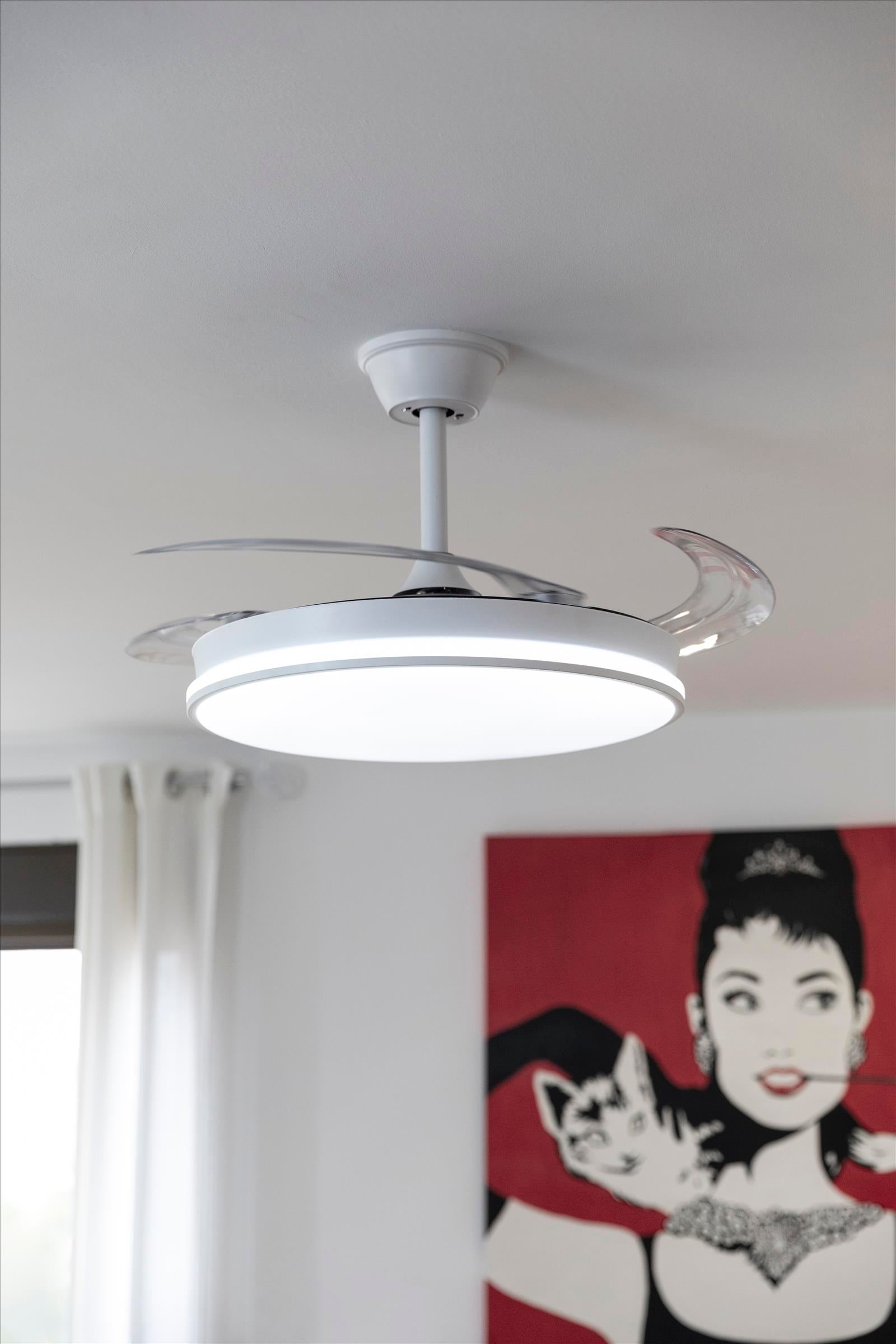 Ventilador de Techo con Luz COSMOS Blanco – Aspas Retráctiles, Motor DC, 6 Velocidades, Mando a Distancia, Ø50 cm - 2