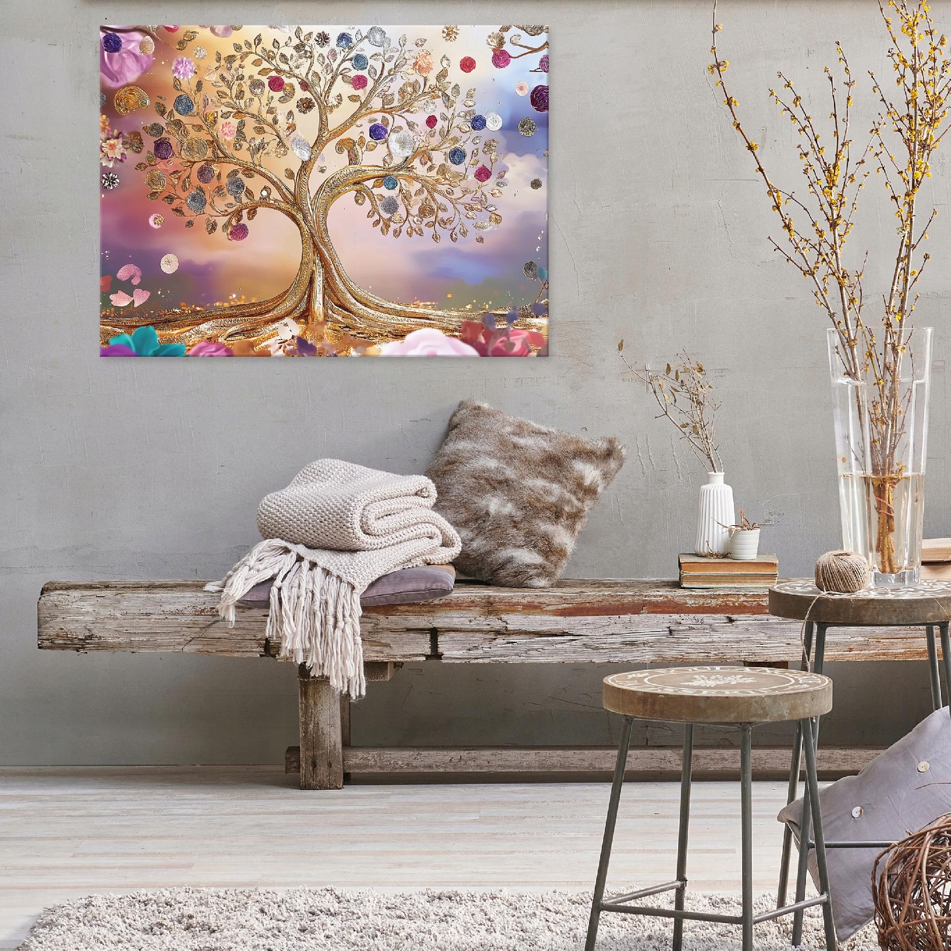 Tableau decoratif abstrait fleurs moderne 60x40 cm xxl Impression sur toile décoration murale intissée pour salon chambre cuisine - 2