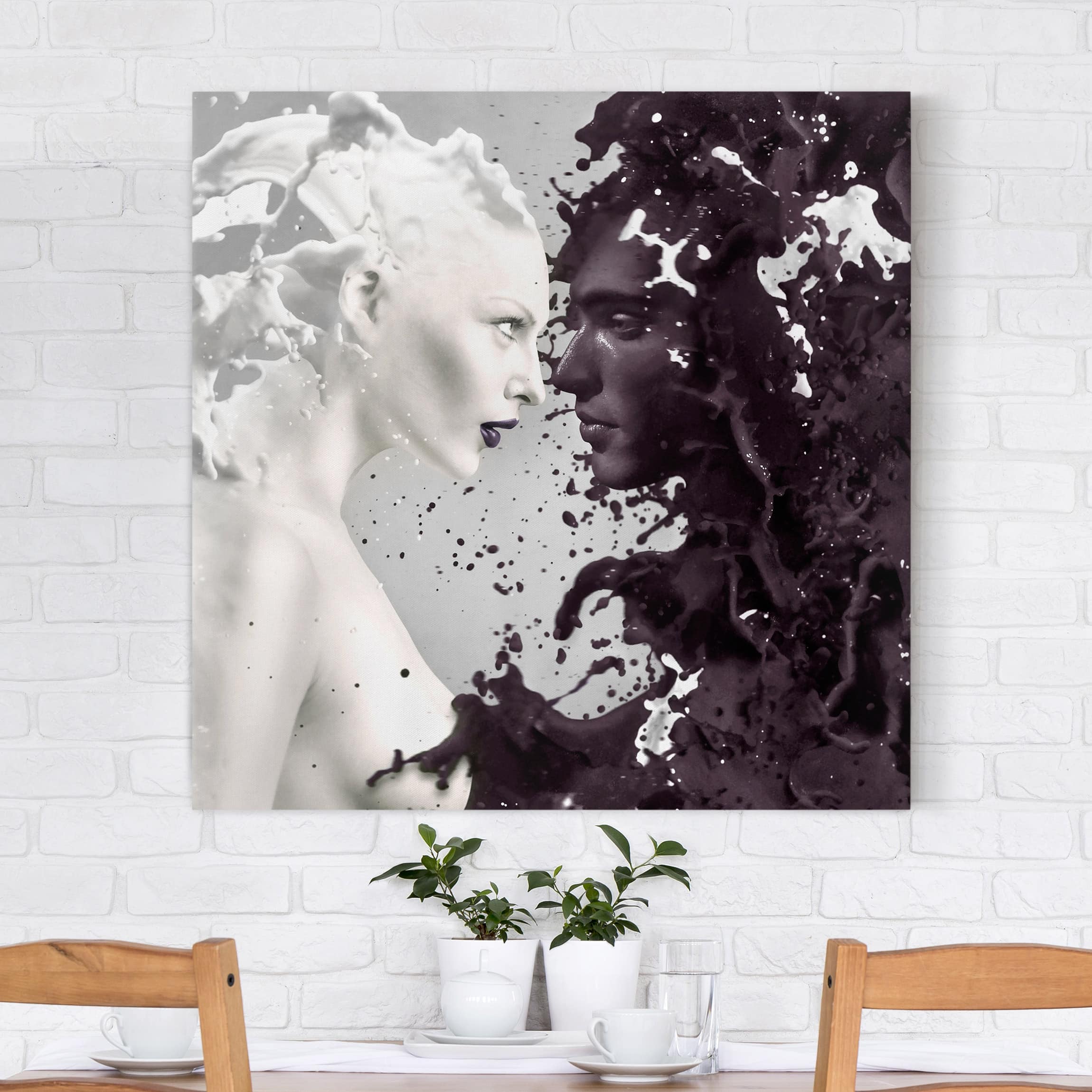 Lienzo cuadro en lienzo bastidor impresion en lienzo negro culinario café gente mujer fotomontaje 50 dormitorio salón pasillo 60 x 60 cm