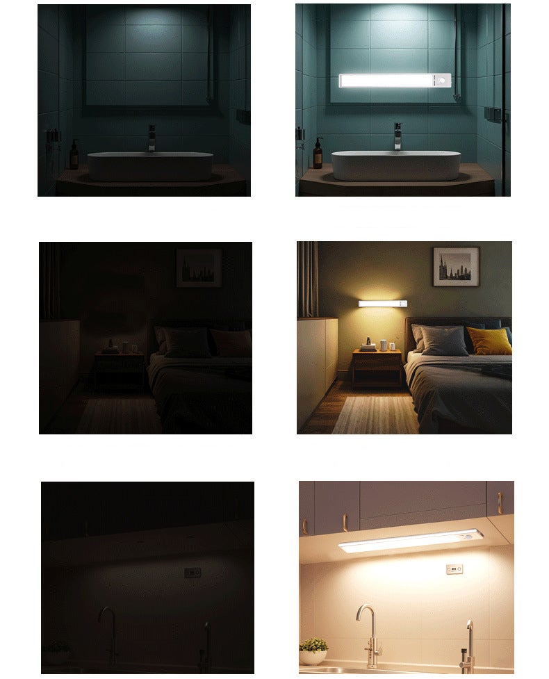 Iluminación magnética para armarios, inalámbrica, regulable, ideal para cocina y escaleras, 30 cm, luz tricolor - 4