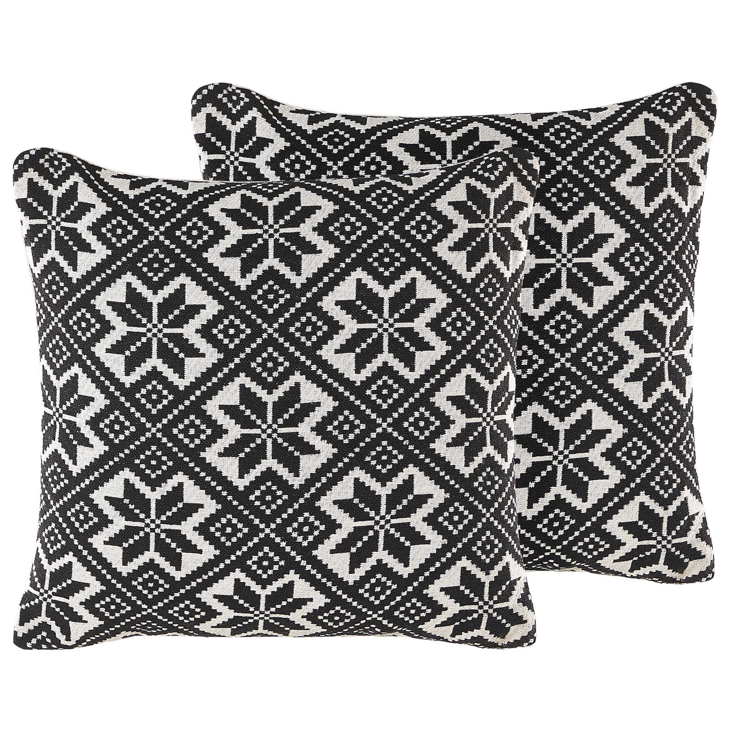Beliani conjunto de 2 cojines decorativos beskoz algodón 45 x 45 cm negro patrón geométrico