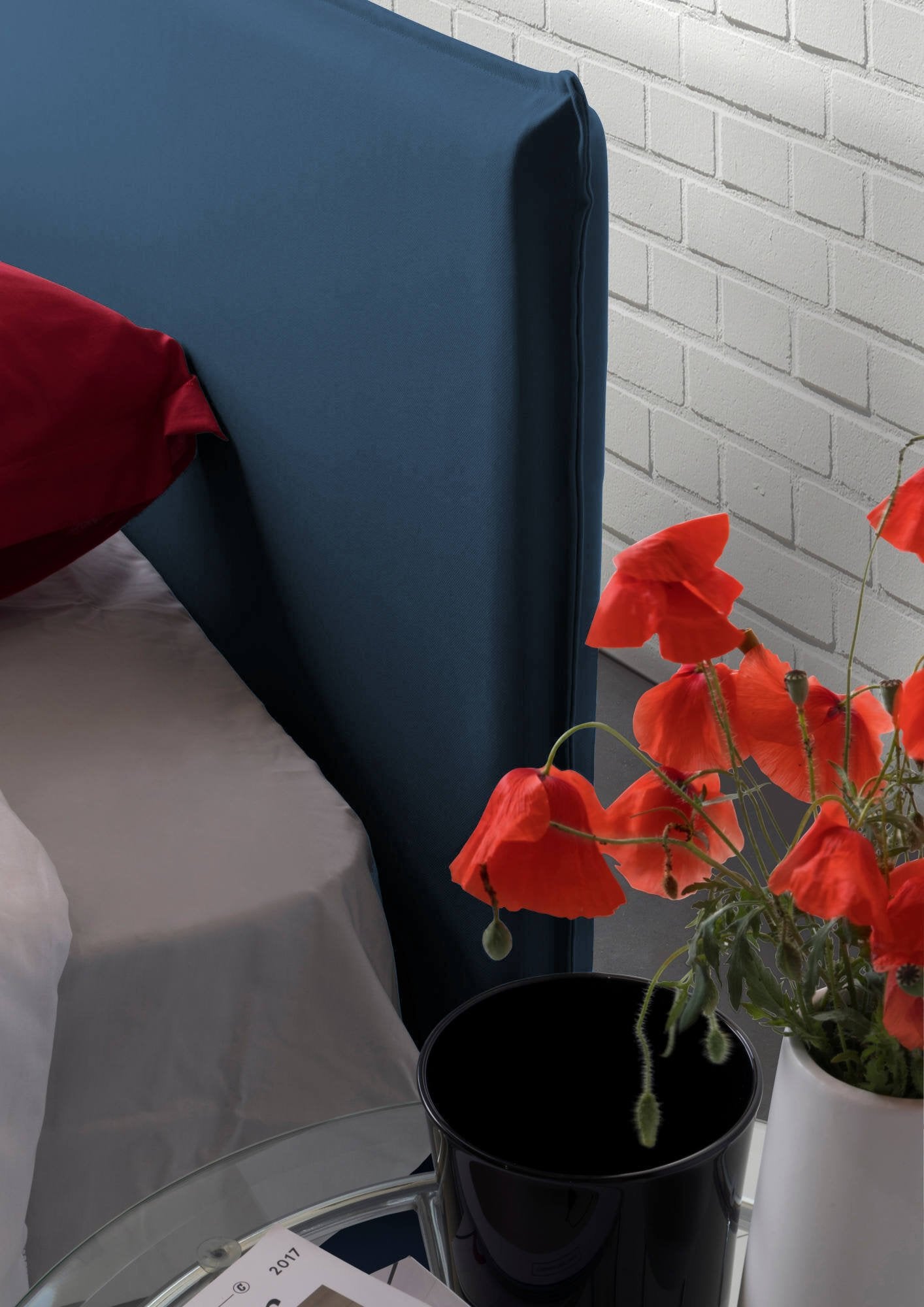 Lit double Bernadette, Lit coffre avec revêtement en tissu, 100% Made in Italy, Ouverture frontale, avec matelas 140x200 cm inclus, Bleu - 4