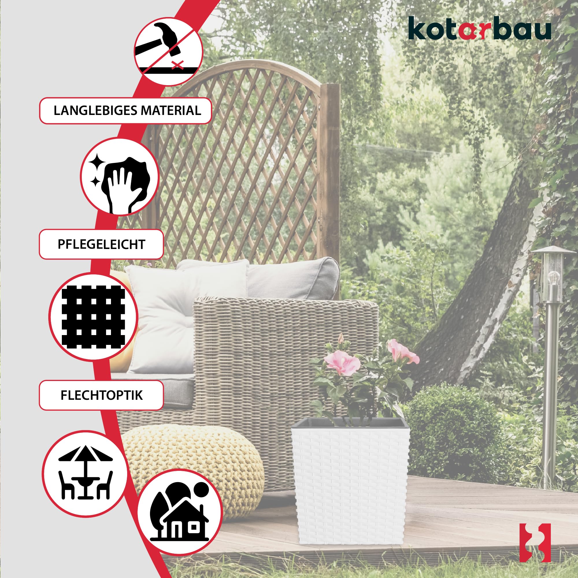 Pot de Fleurs 220 mm Avec Pot Intérieur pour Culture Végétale Blanc - KOTARBAU - 5