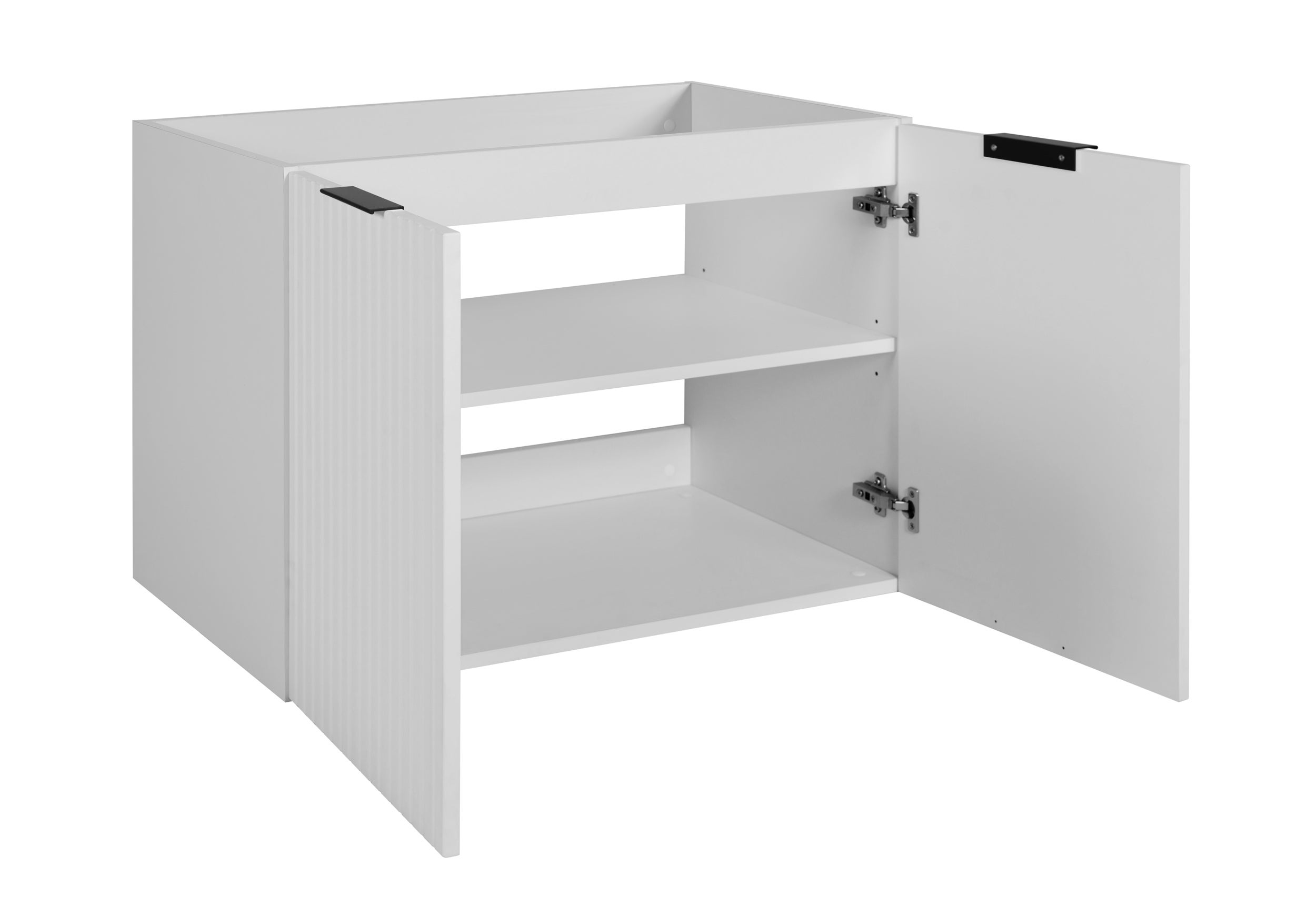 Zestaw łazienkowy FLOW 120 cm biały z blatem dąb craft i regałami - 5