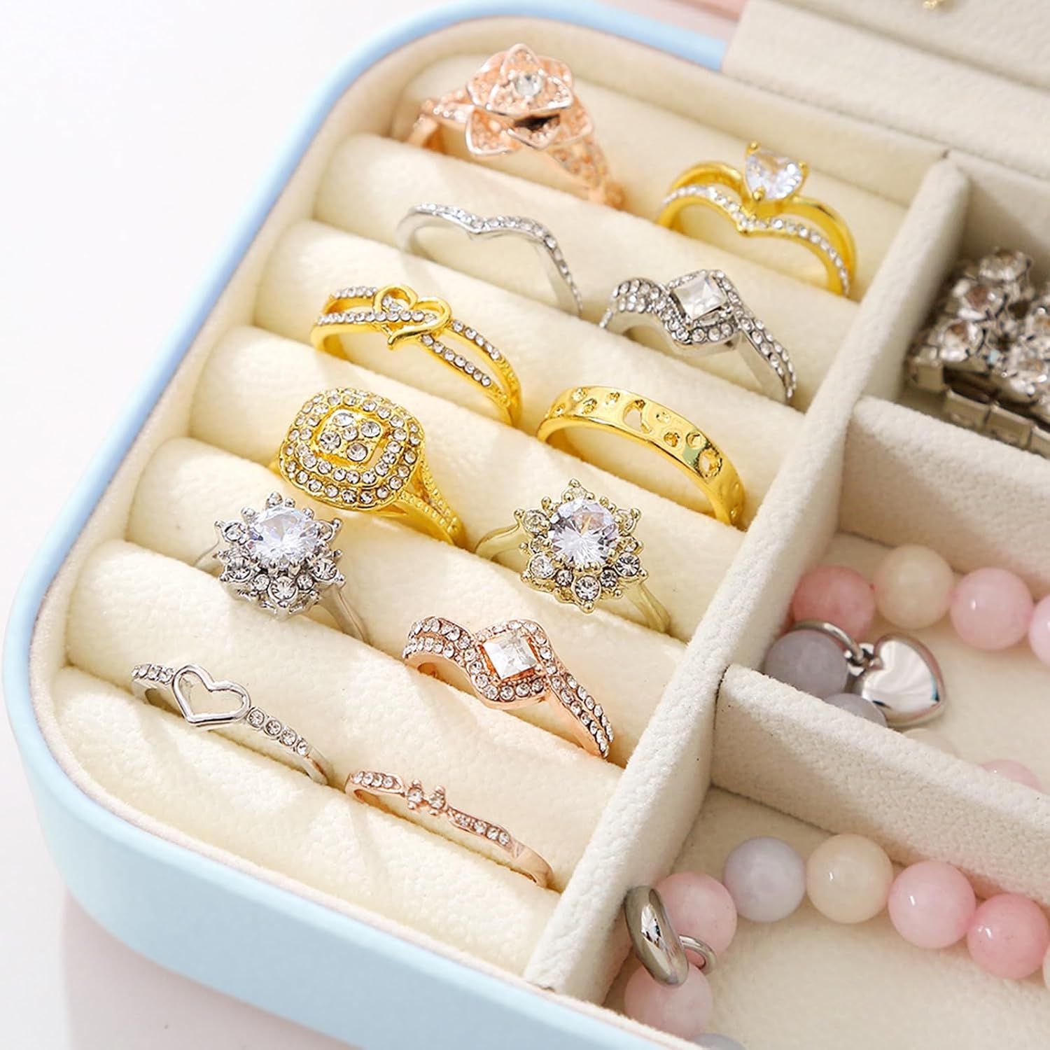 (Bleu) Boite a Bijoux, Rangement Bijoux Portable, Boite a Bijoux Cuir, Coffret à Bijoux 16x11x5cm, Boite a Bijoux Voyage pour Rangez Boucles d'o - 5