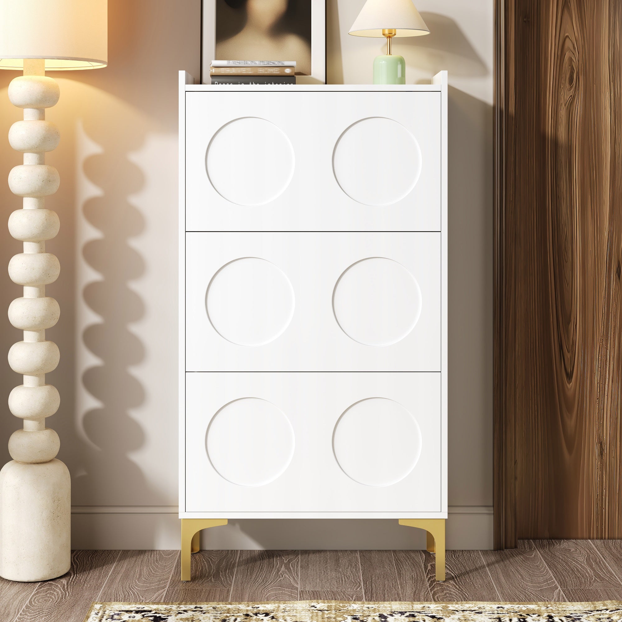 Nowoczesna szafa na buty 63x24x120 cm - 3 poziomy przechowywania - Nogi metalowe - MDF - Biały - 2