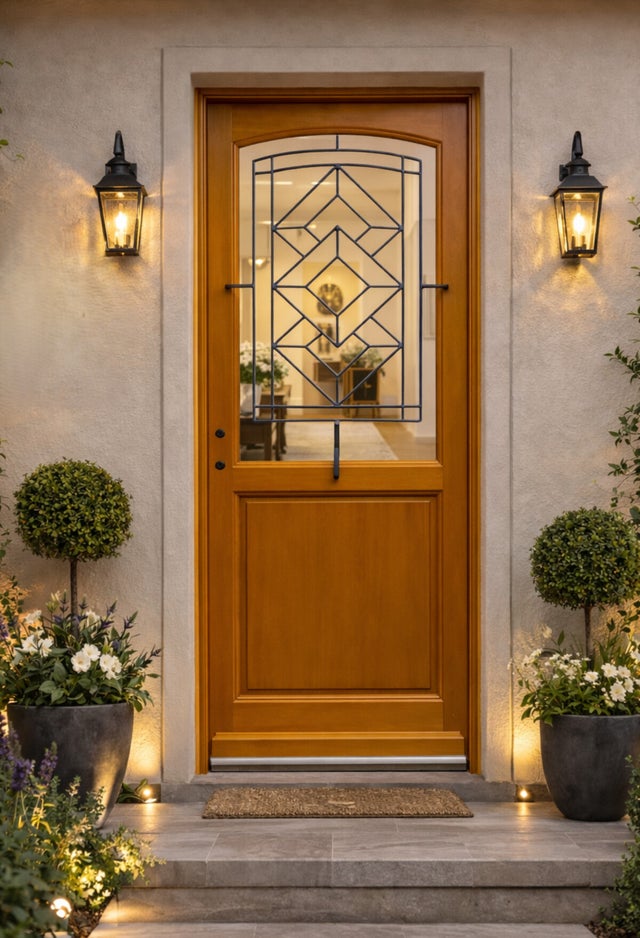 Porte D'entrée Bois Vitrage Transparent, Elioth H215 X L90 Cm Côte Tableau, P.droit (poignée, Barillet Ref 010403fp) Gd Menuiseries