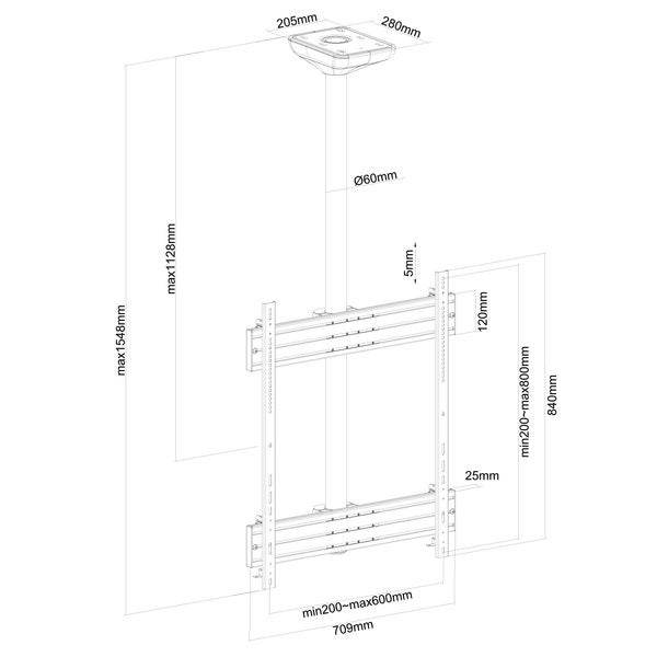 KIMEX - Support plafond pour 1 écran TV mode portrait 65''-75'' - Hauteur 150 cm - 2