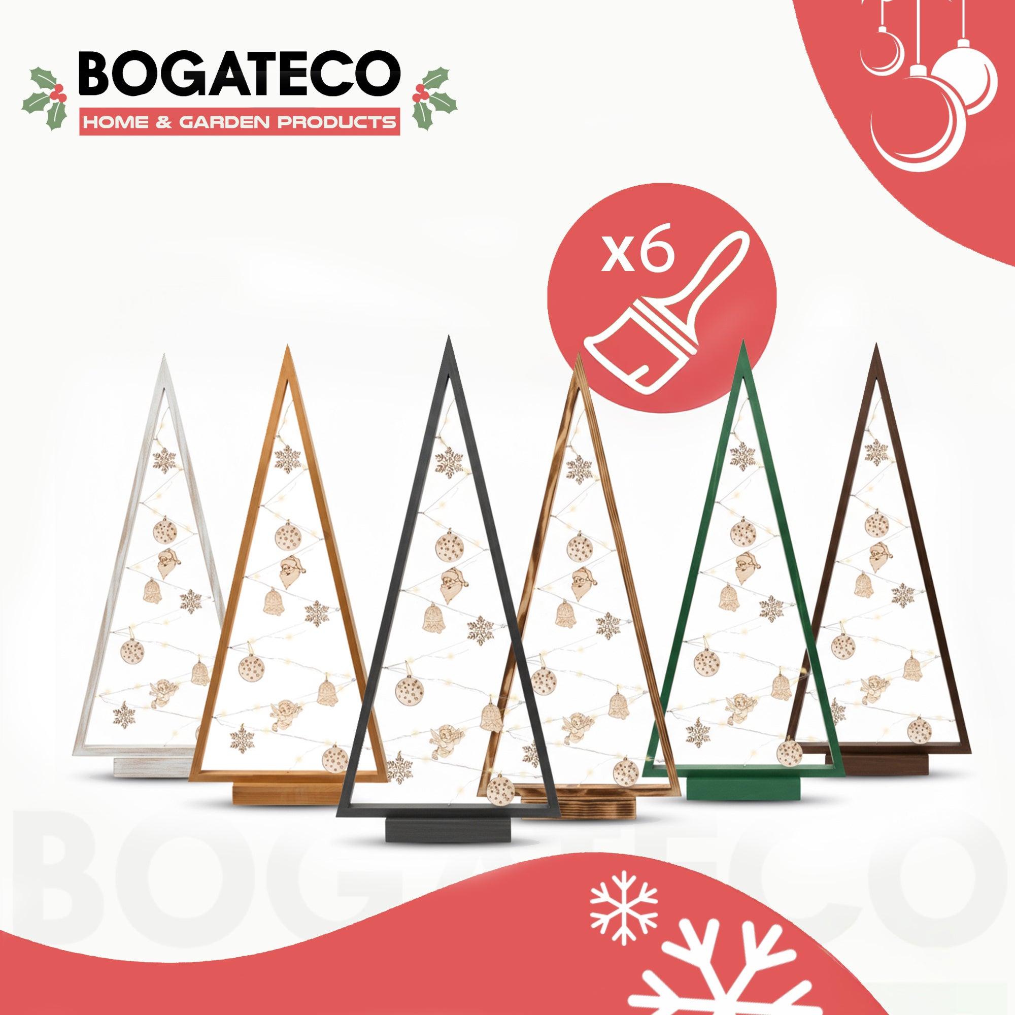 BOGATECO Sapin de Noël en bois avec LED 104 cm de haut | Décoration en bois incluse | Décorations de Noël | 100 LED | - 6