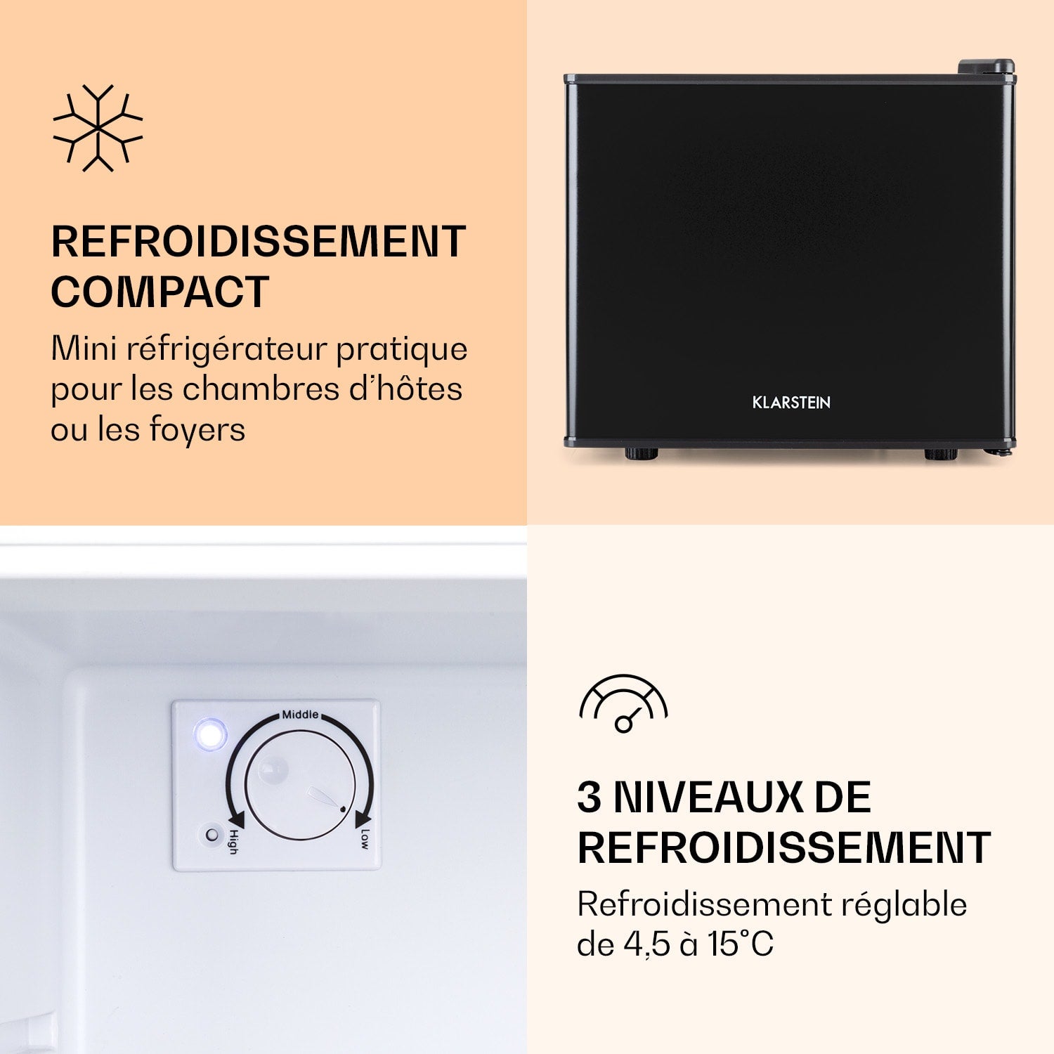 KLARSTEIN Mini réfrigérateur cachette secrète 2 niveaux 17 L 26 dB ...
