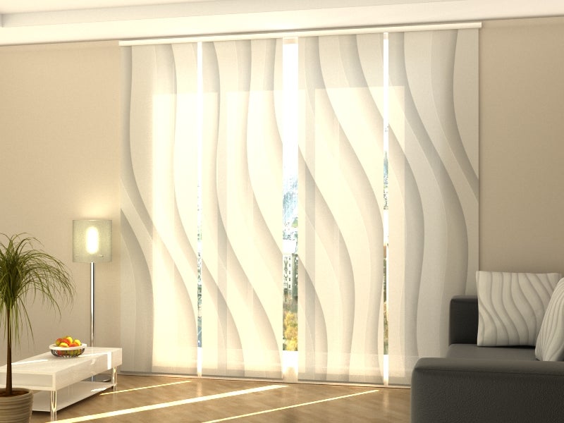 Set de 4 paneles japoneses wellmira preciosas ondas blancas 60x245 cm. cortinas verticales, puertas de patio, ventanas o separadores de espacio