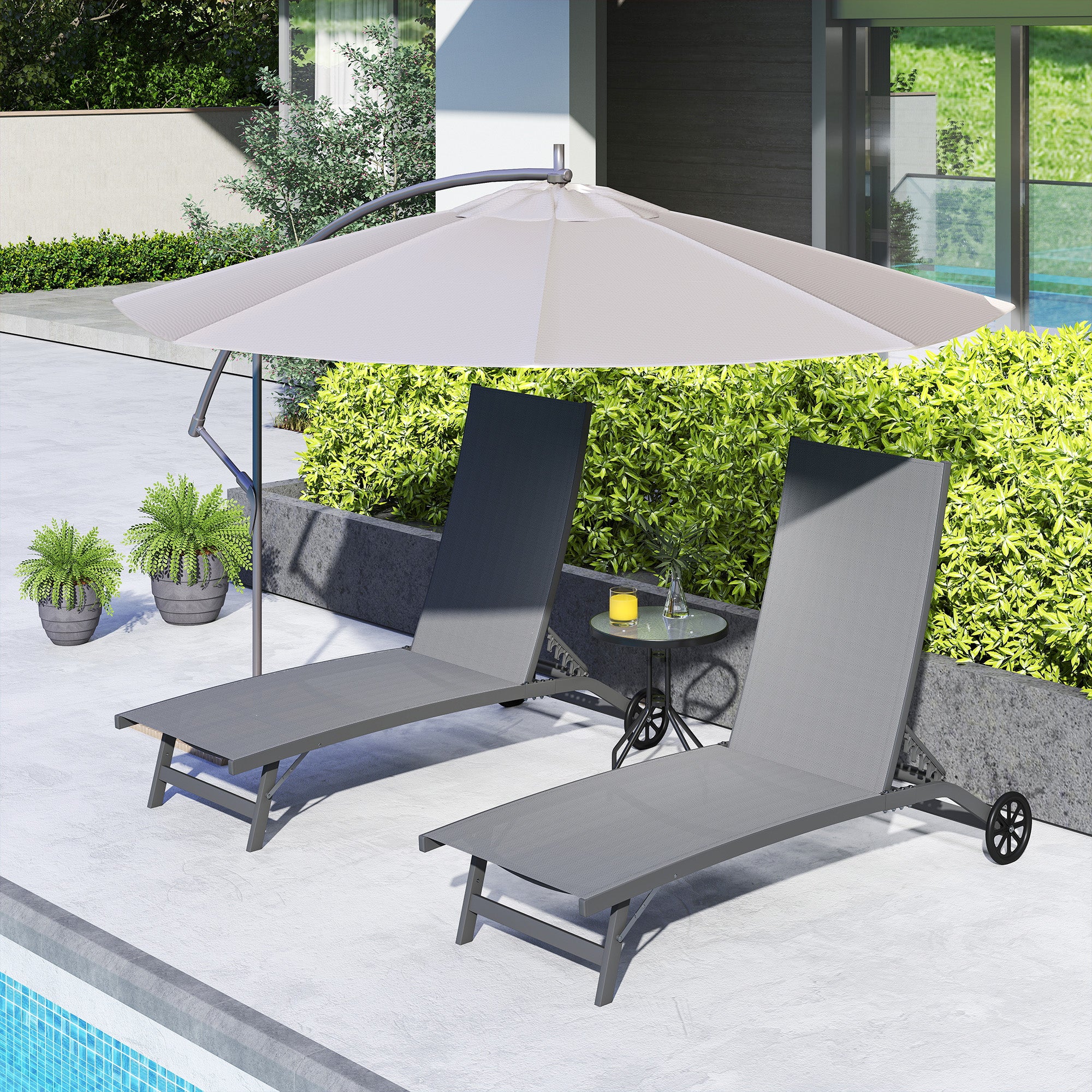 Lot de 2 bains de soleil transats inclinables alu. textilène - 8