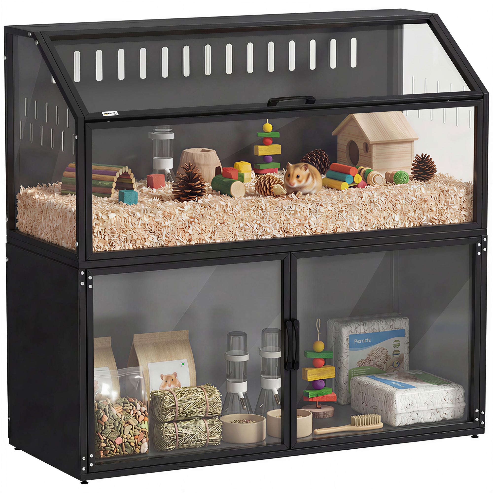 View of Cage Hamster 2-en-1 avec Armoire de Rangement pour Rongeur Hamster ...