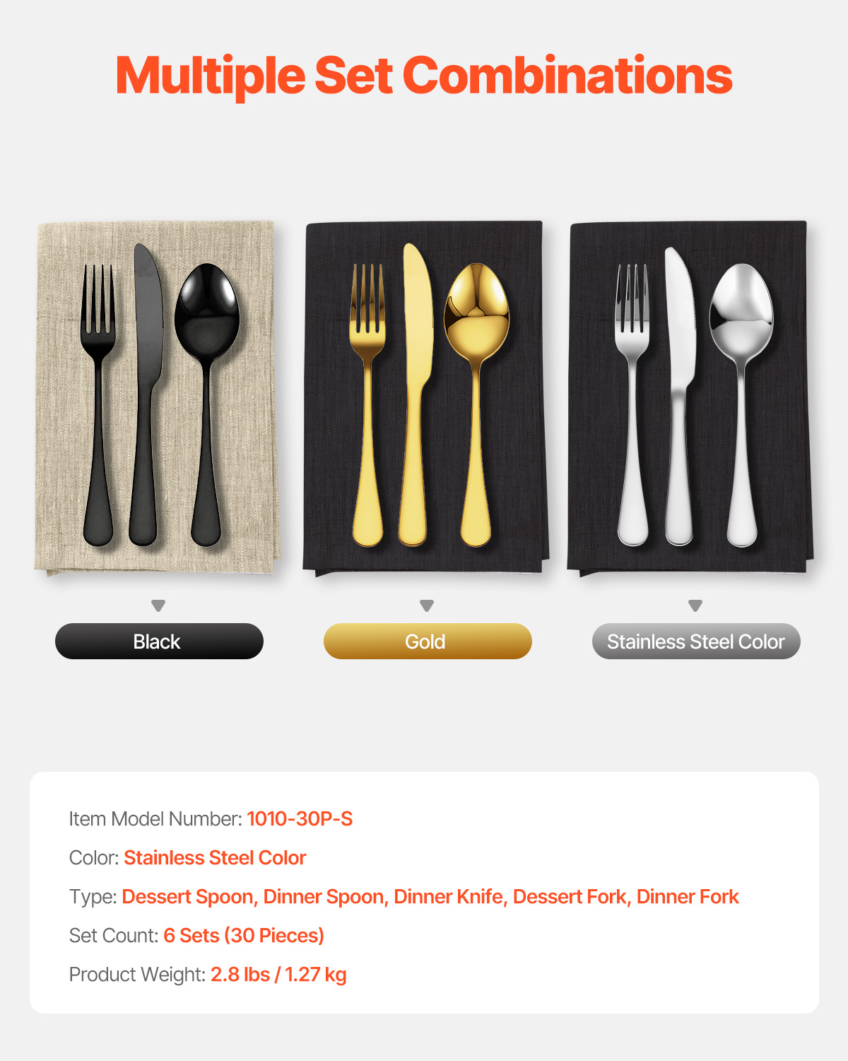 Set Posate 30 Pezzi,VEVOR Posate Acciaio Inox Alimentare,Finitura Lucida,Lavabile in Lavastoviglie,Coltello,Forchetta,per Cucina e Casa - 7