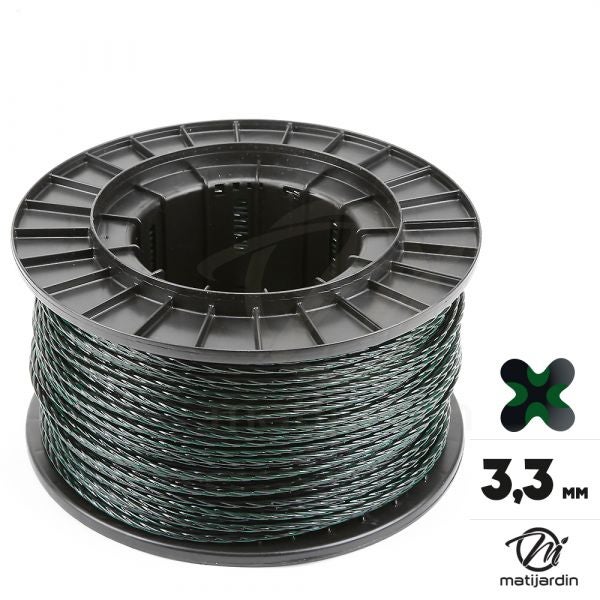 Fil débroussailleuse nylon 3,3 mm x 139 m. Torsadé vert sapin. Bobine. - 2