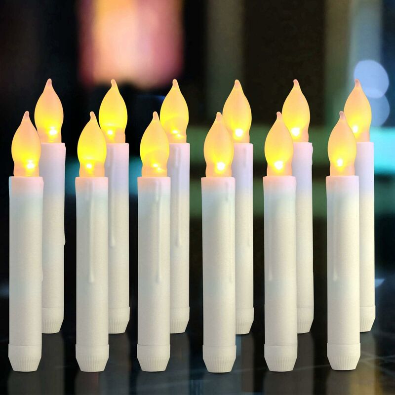 Świece LED – Długie świeczniki – Zestaw 12 świec bezpłomieniowych, zasilanych bateriami AA, 16,5 x 2 cm