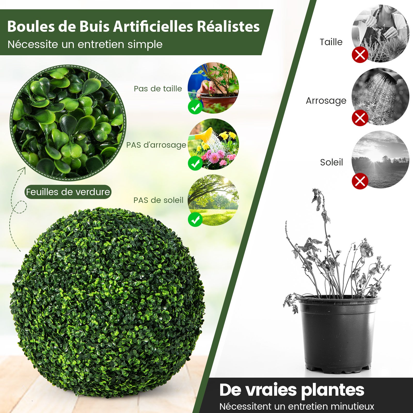 2 Boules de Buis Artificielles 48 cm Résistantes aux UV - 7
