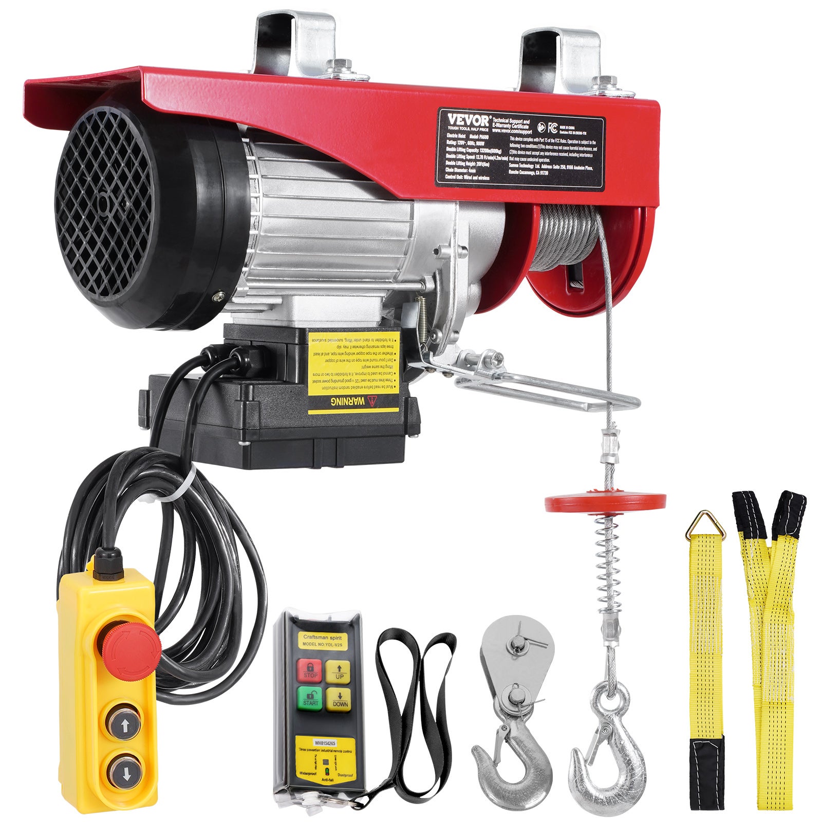 Palan électrique,VEVOR capacité de charge 600kg,télécommande filaire 4,2m et télécommande sans fil 100m,hauteur de levage 12m,arrêt d'urgence - 9