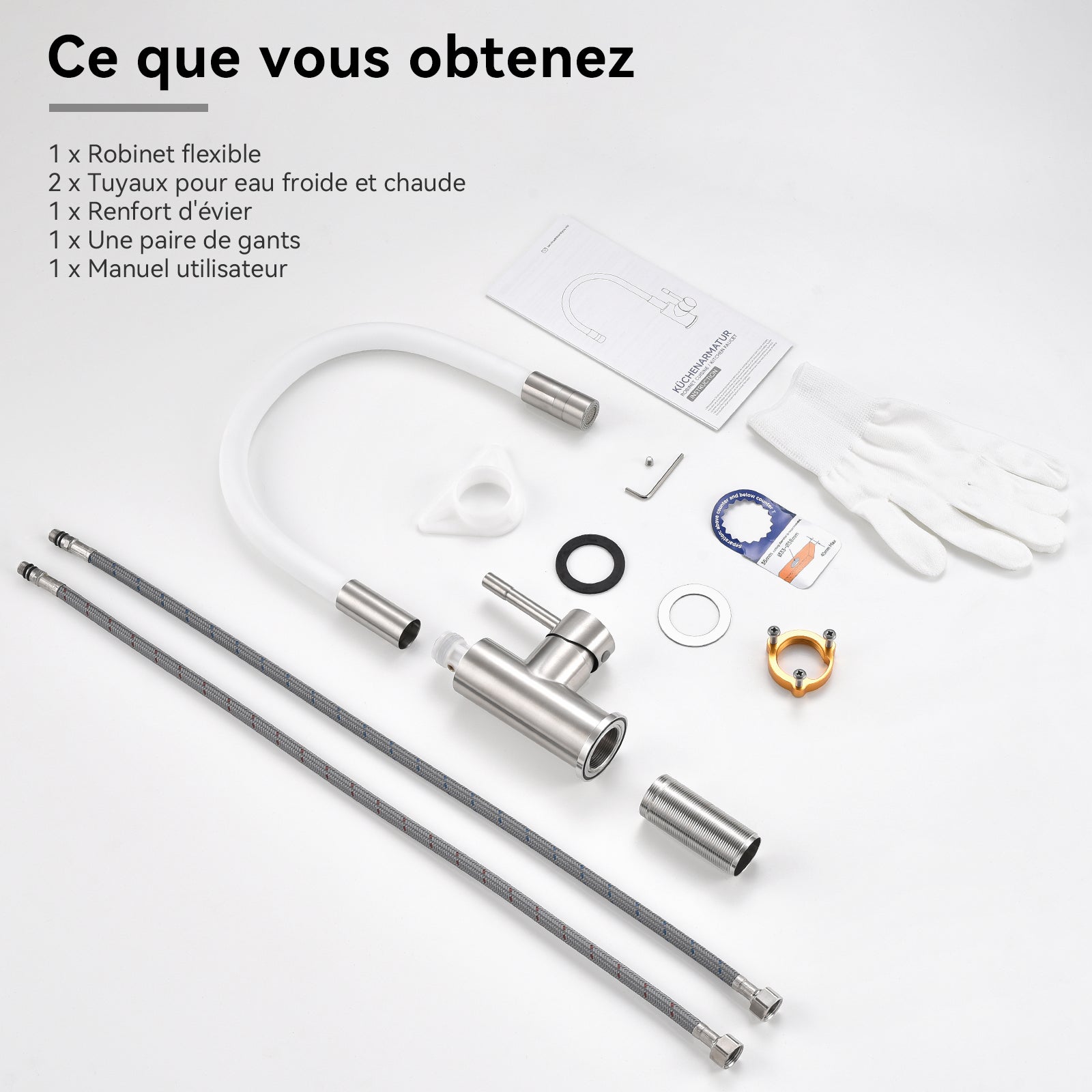 Auralum max Miscelatore da cucina flessibile con 2 tipi di getto, miscelatore da lavello flessibile con acqua calda e fredda, bianco - 8