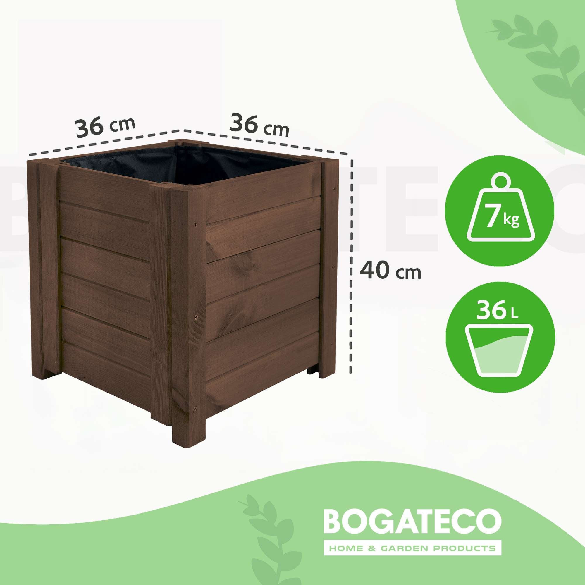 Jardinière BOGATECO en bois | Pot de fleur parfait pour le jardin | Imperméabilisé | Avec Agro-Textile | 39x39x40cm | Marron foncé - 2