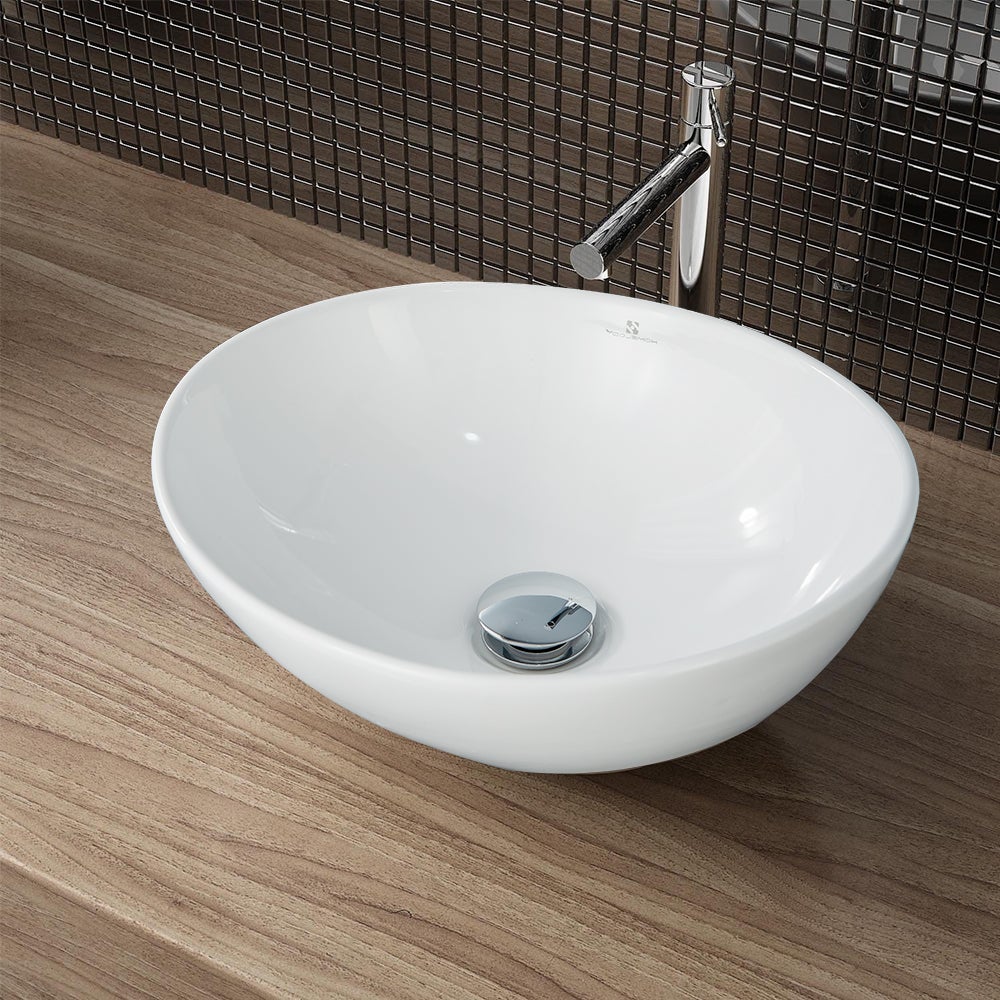 Vasque à Poser Ovale évier de salle de bain en Céramique 41x34 cm, Lavabo blanc avec Bonde Siphon - 6