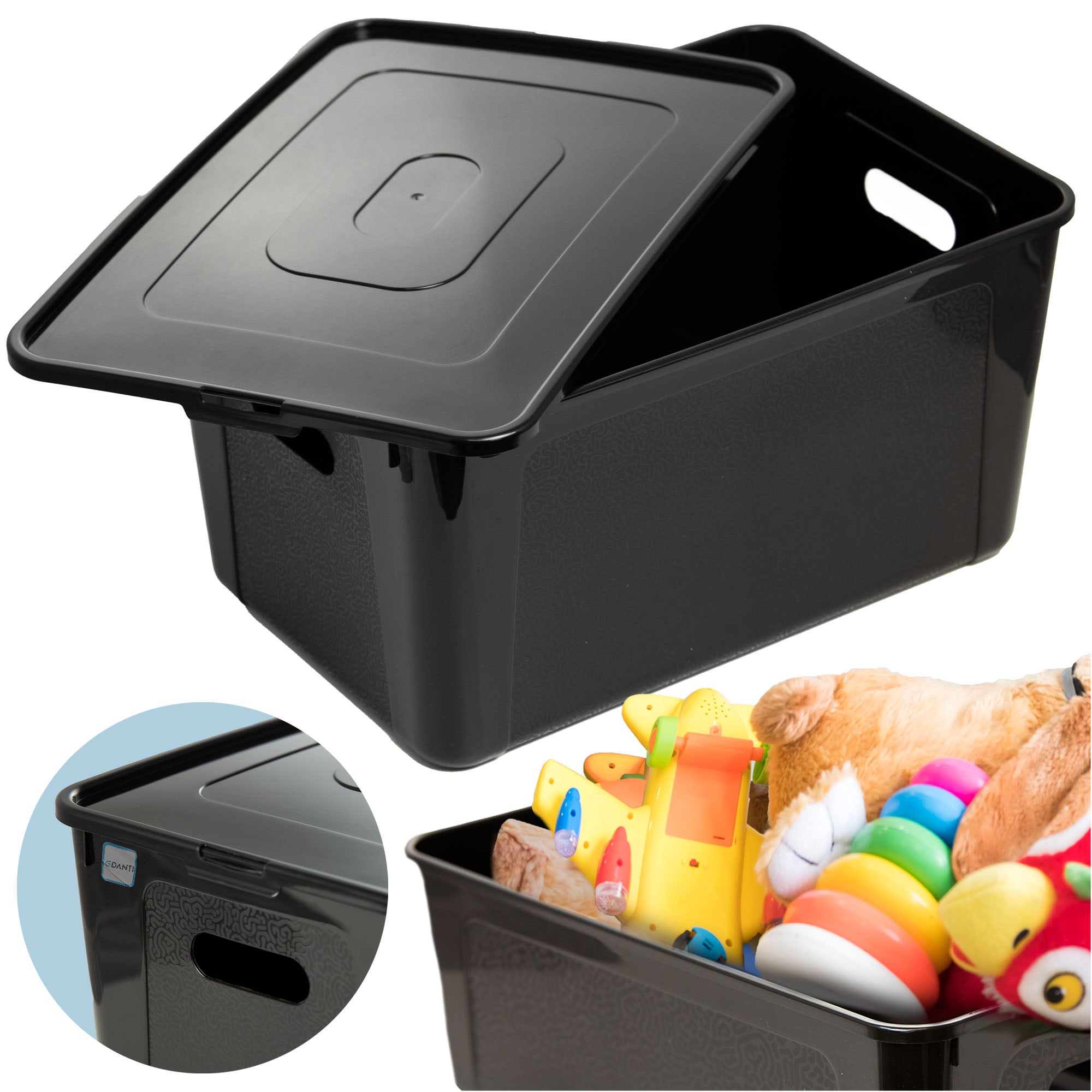 Pojemnik Pudło Plastikowe 39x26x20.5 cm 20 L Z Pokrywą Do Przechowywania Czarne