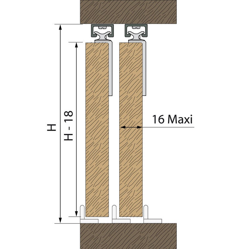 Système coulissant SLID'UP 1900 pour 2 portes de placard - rail 1,5 m aluminium - 6 kg - 5